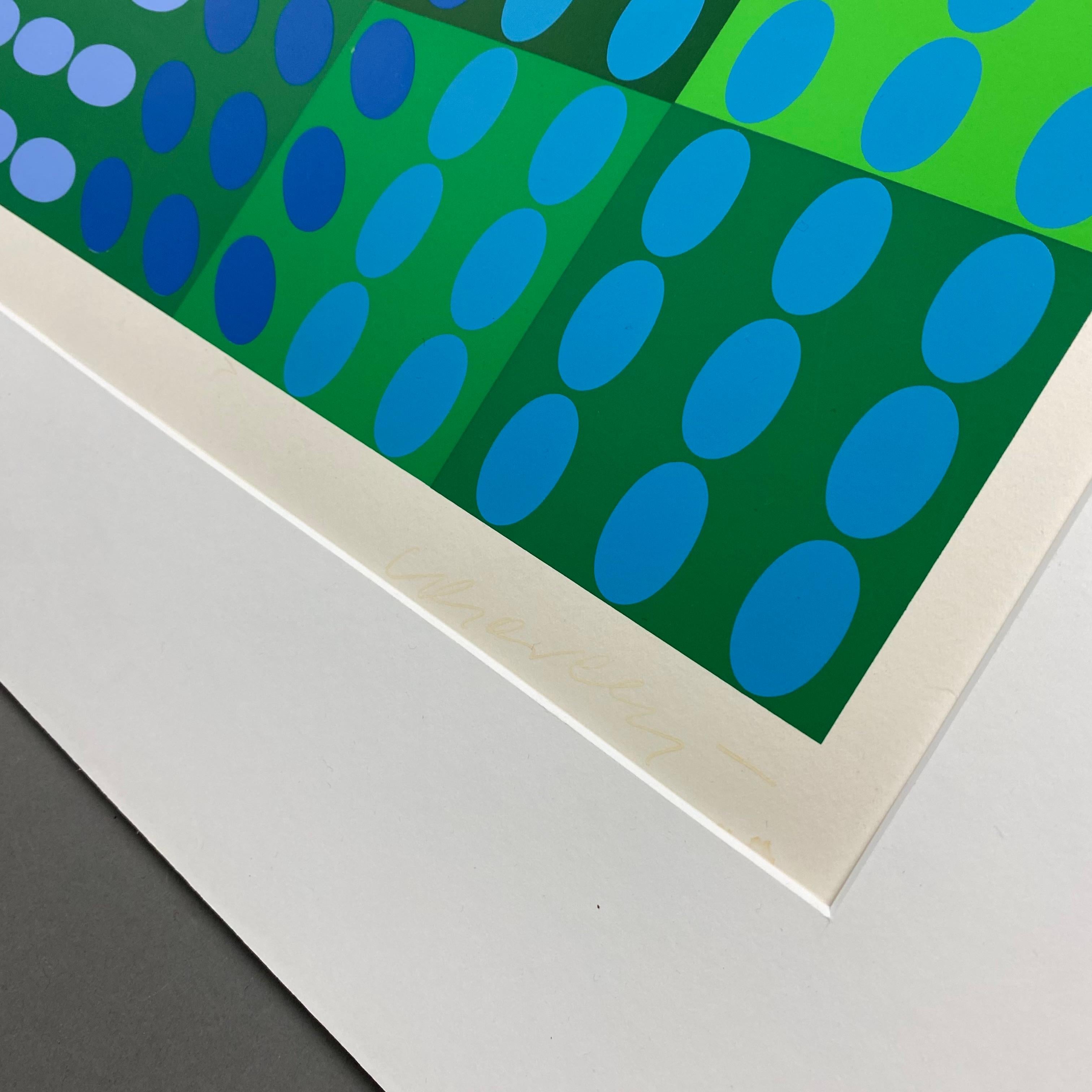 Victor Vasarely signiert Op Art Komposition in Blau und Grün im Angebot 9