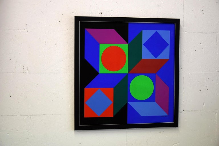 Mid-Century Modern Victor Vasarely Signed Op Art Silk Screen Print For Sale