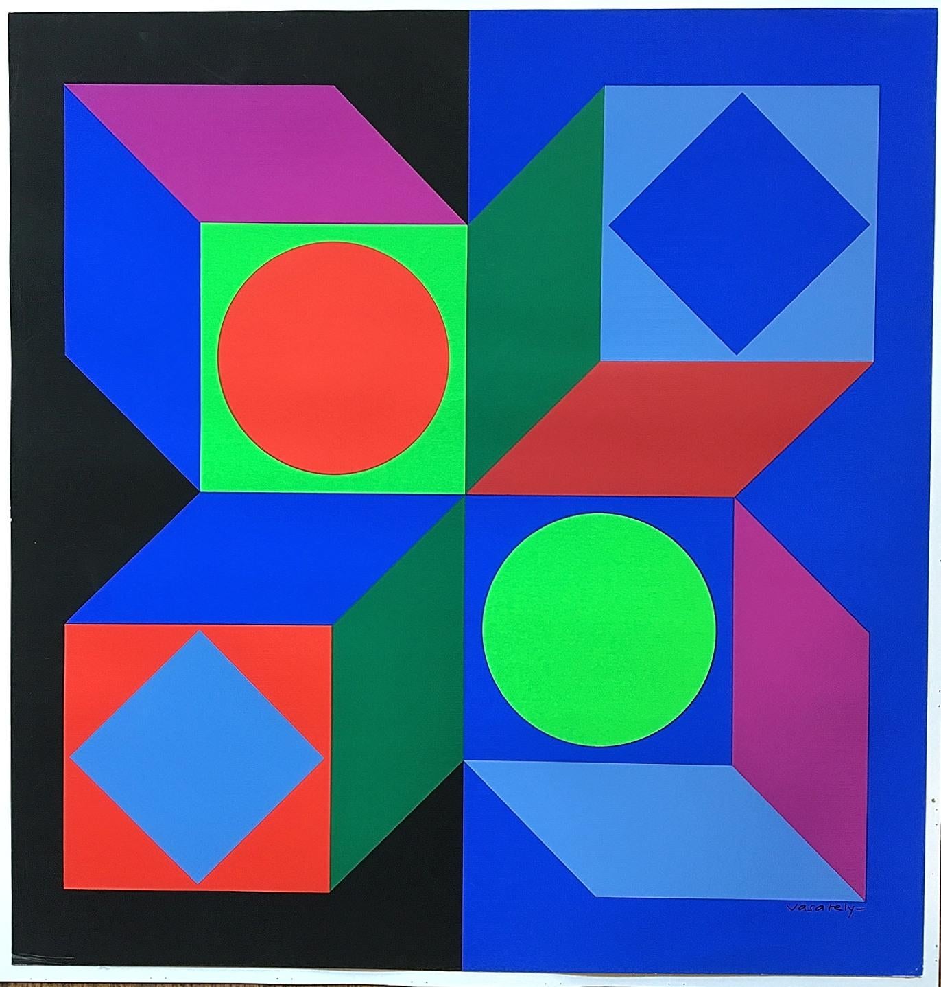 Op Art signed Victor Vasarely silk screen print.
Beautiful silk screen print Art work, circa 1968 by Victor Vasarely. The Art work has some small imperfections matching it's age and can be seen in the images taken when the silk screen print was out