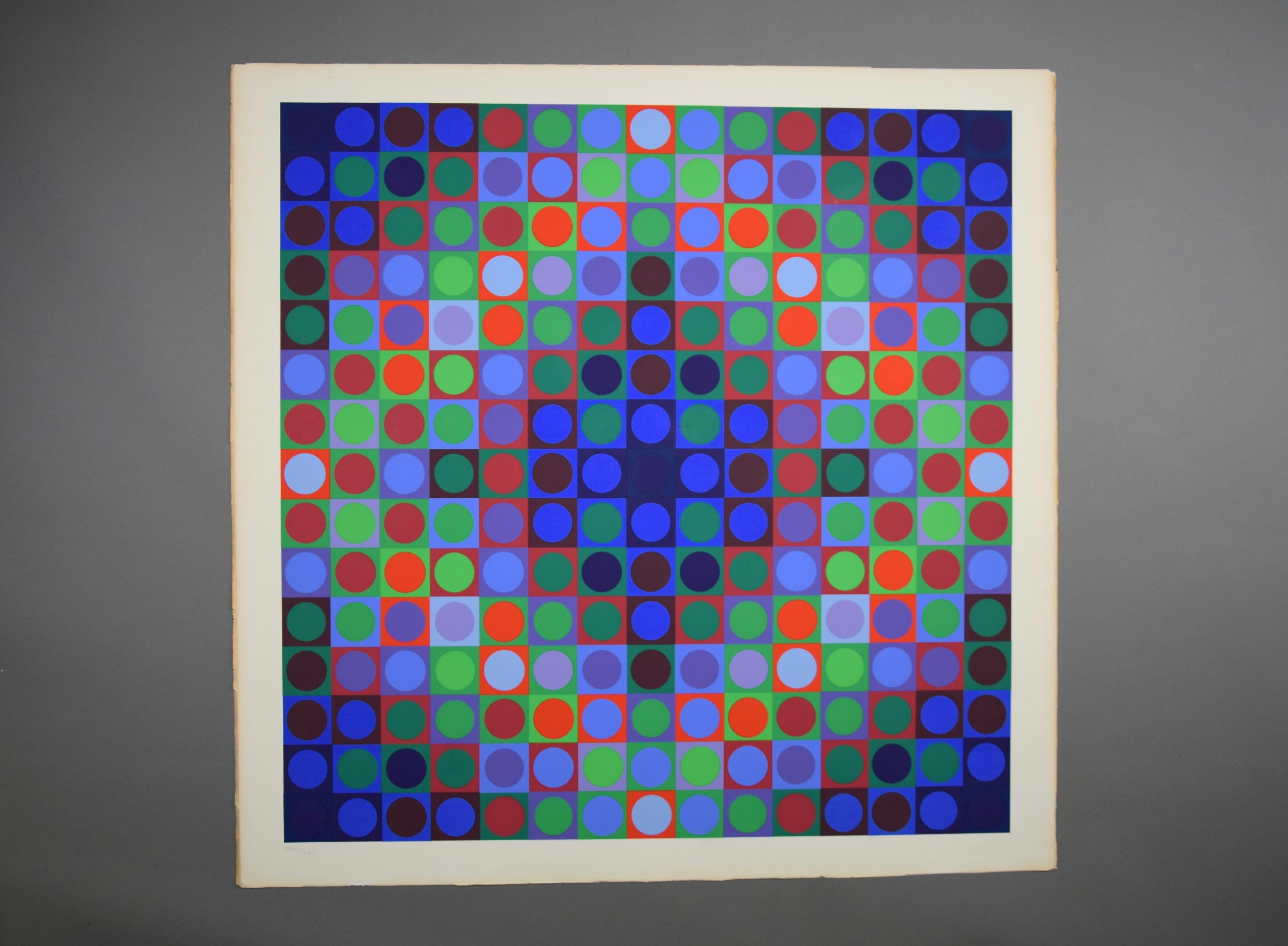 Late 20th Century Victor Vasarely Signed Screen print in Color Marc CF 1970 For Sale