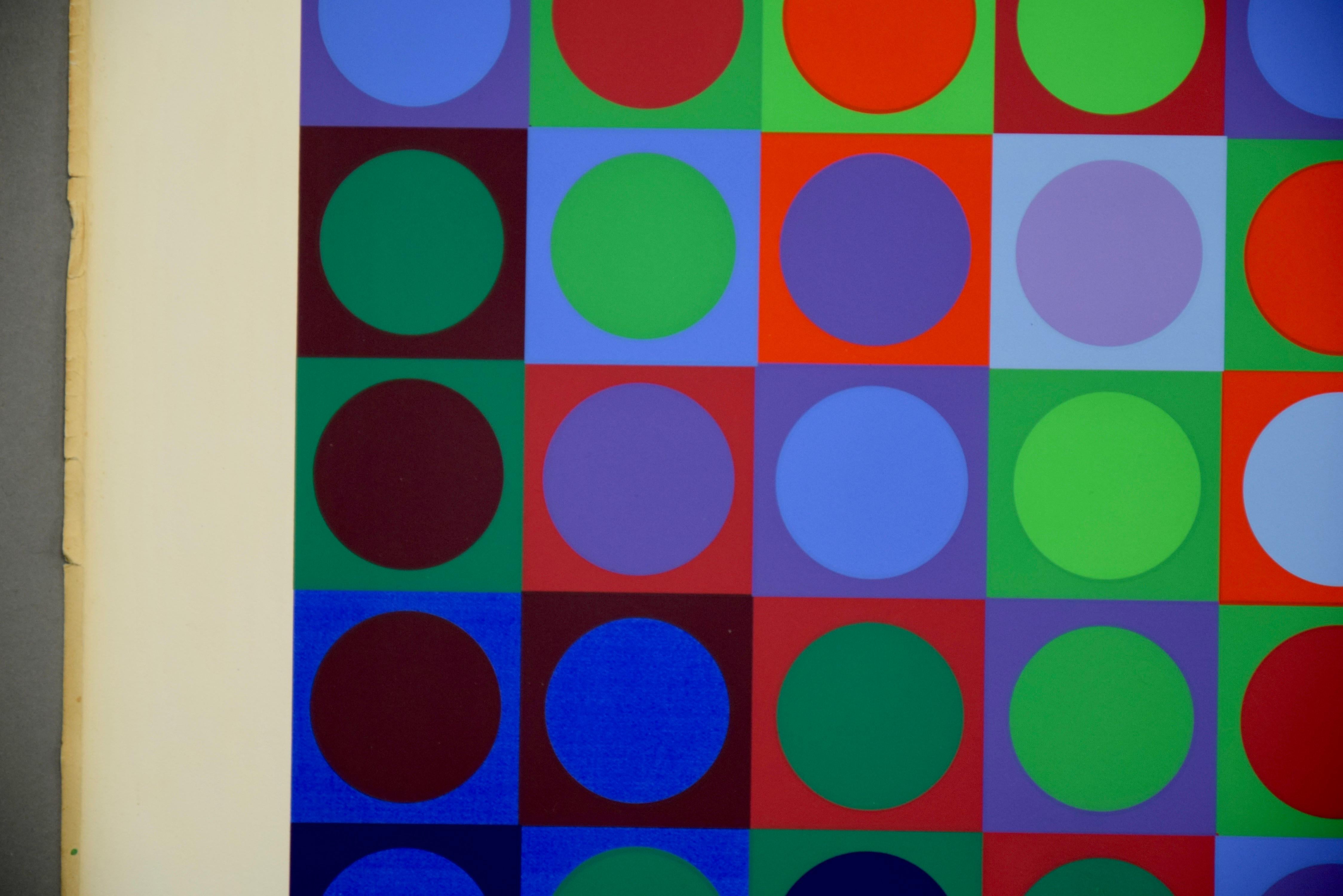 Victor Vasarely Signed Screen print in Color Marc CF 1970 In Distressed Condition For Sale In Weesp, NL