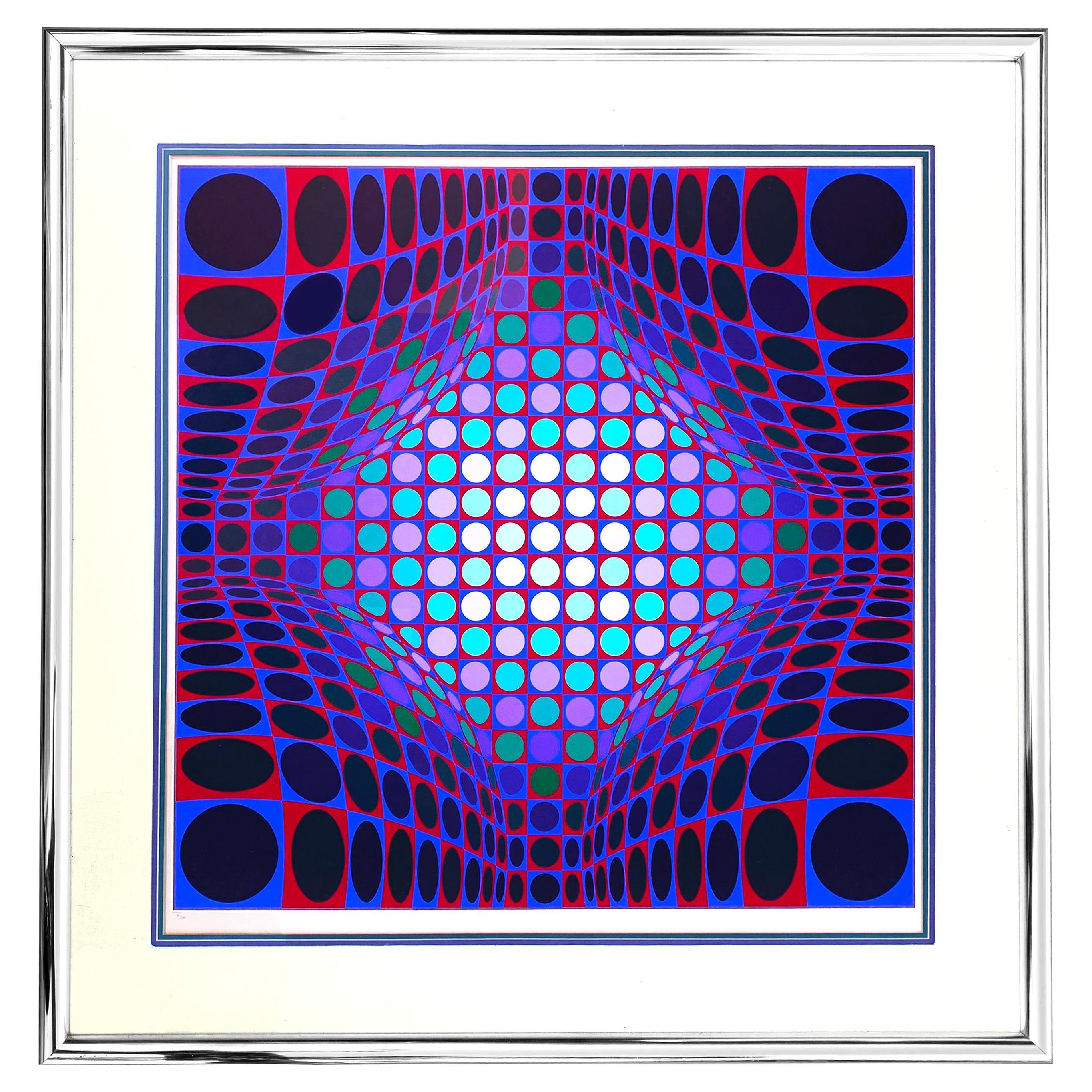Victor Vasarely Silkscreen Print 1978, Hand Signed Limited 77/250 Denise René For Sale