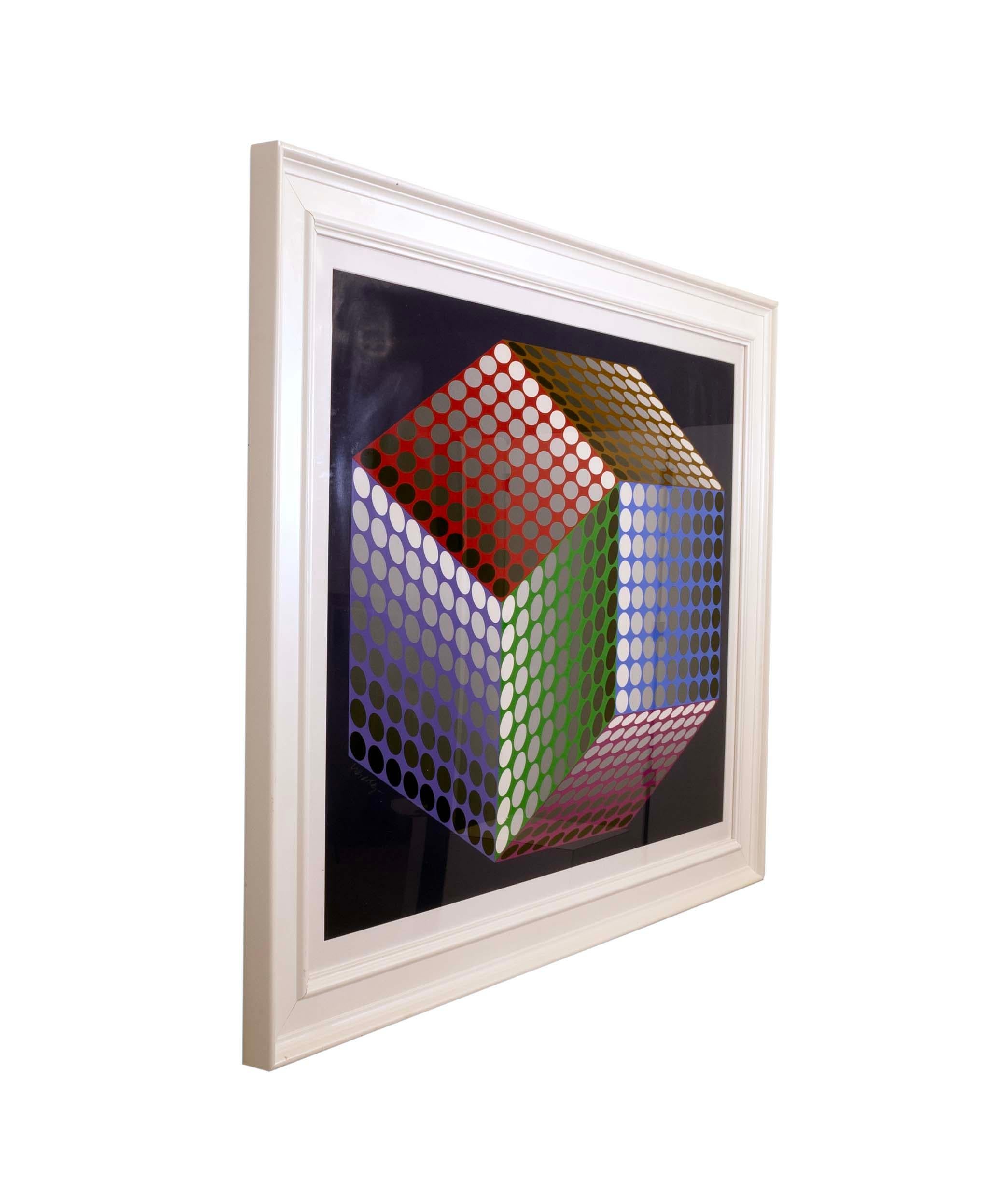 Hungarian Victor Vasarely Togonne Signed Op Art Modern Serigraph 232/300 Framed 1987