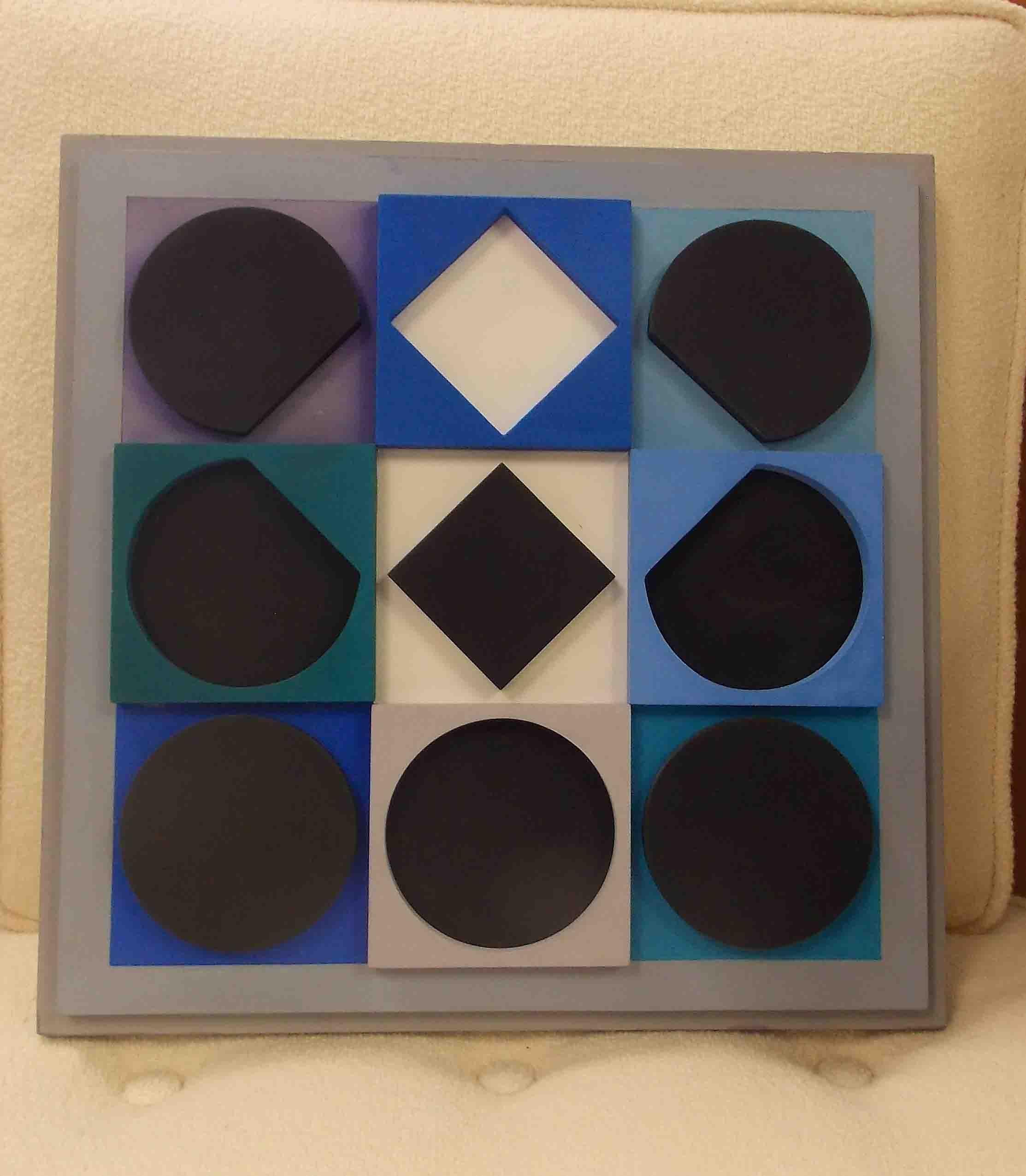 Wood wall sculpture by Victor Vasarely
Artist Signed Denise Rene label on verso.
 