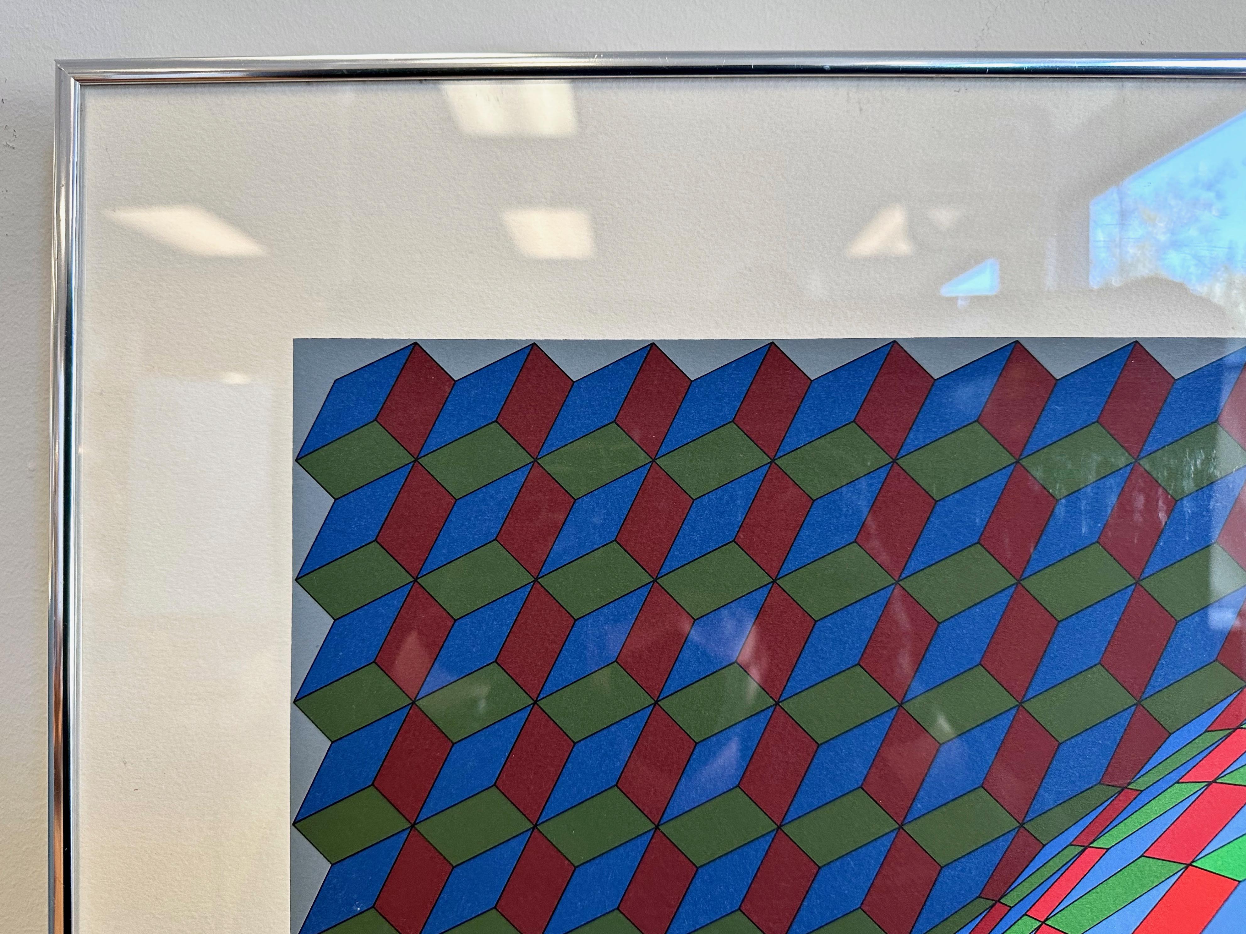 Mid-Century Modern Victor Vasarely, “Torony III”, Op Art Serigraph, Signed and Numbered, 1970s For Sale