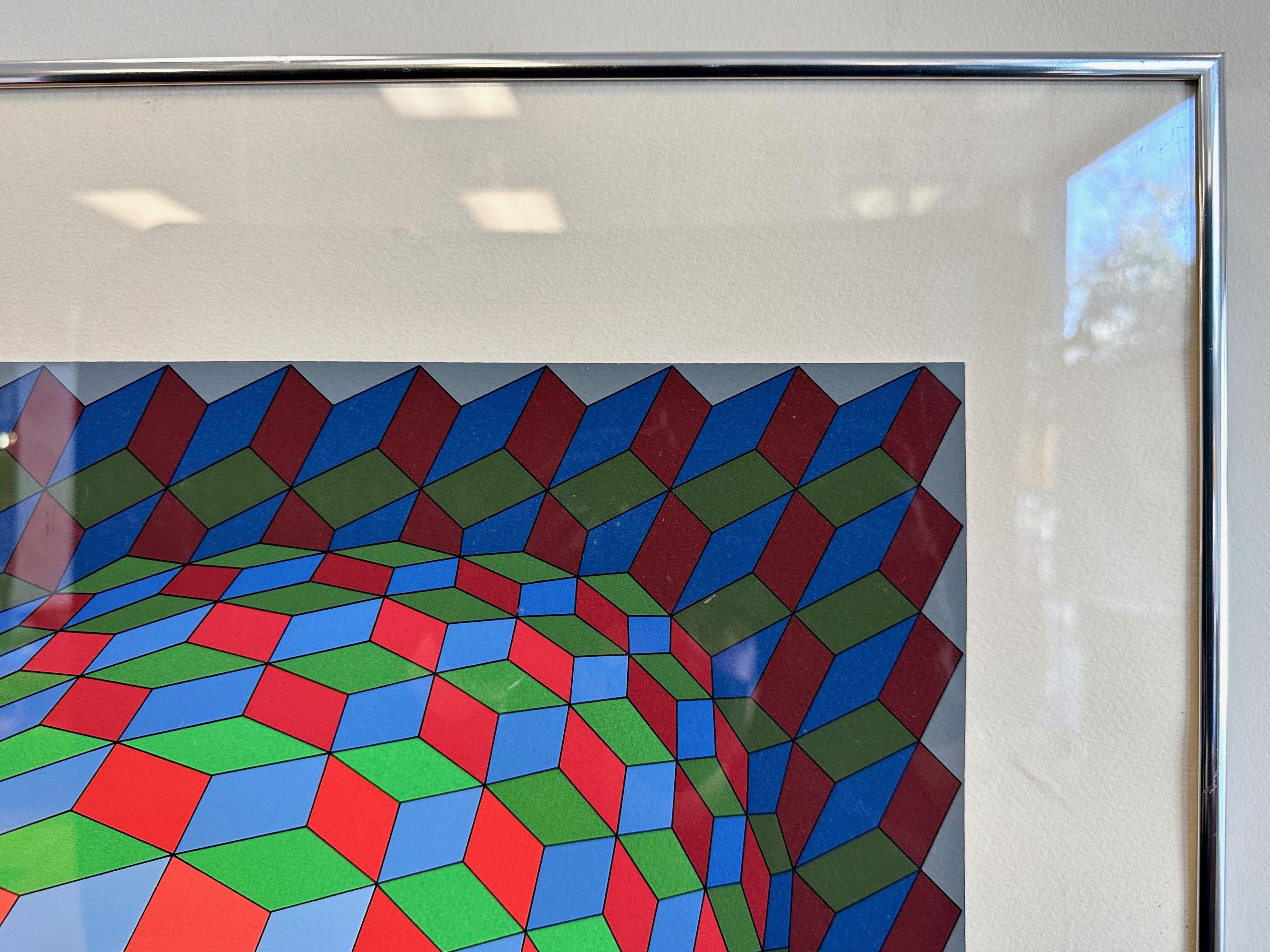 American Victor Vasarely, “Torony III”, Op Art Serigraph, Signed and Numbered, 1970s For Sale