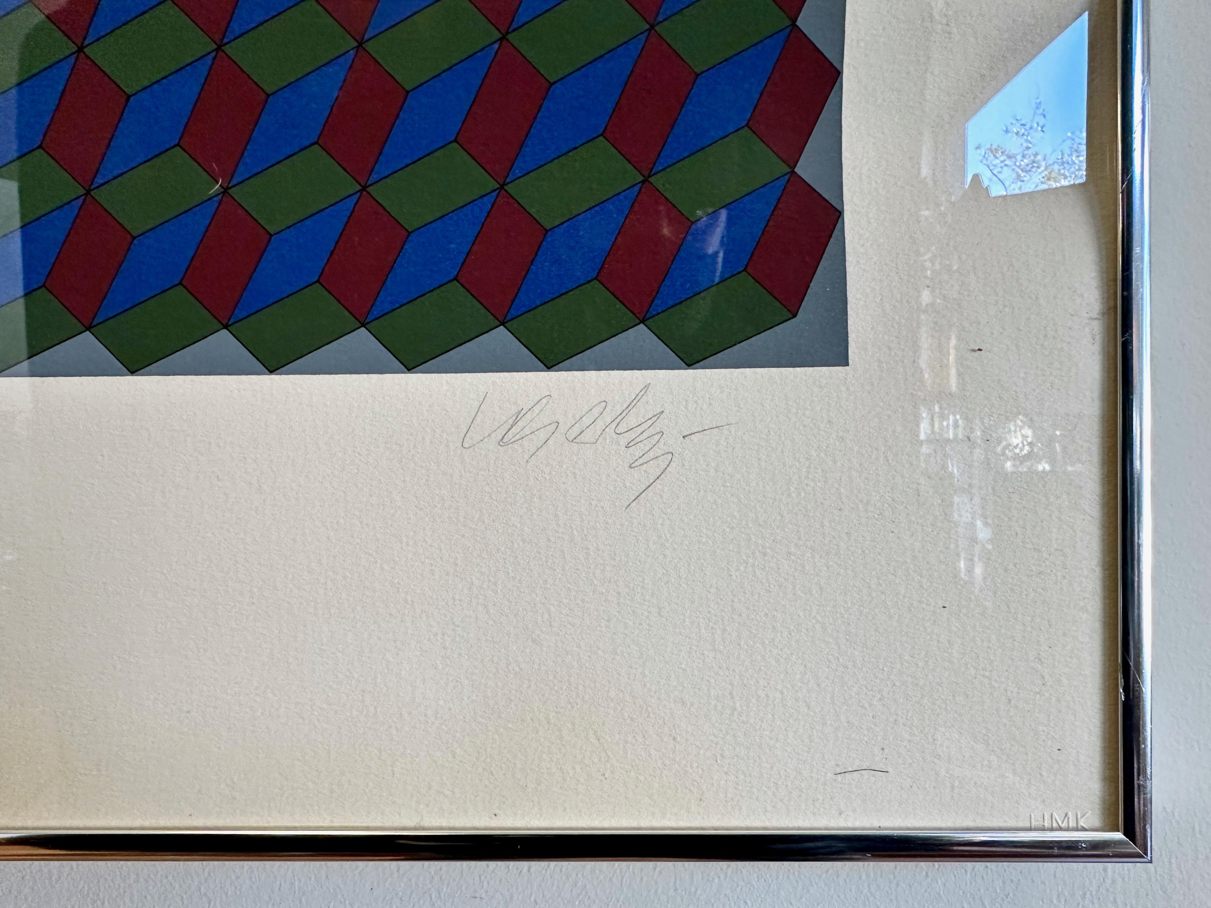 Brushed Victor Vasarely, “Torony III”, Op Art Serigraph, Signed and Numbered, 1970s For Sale