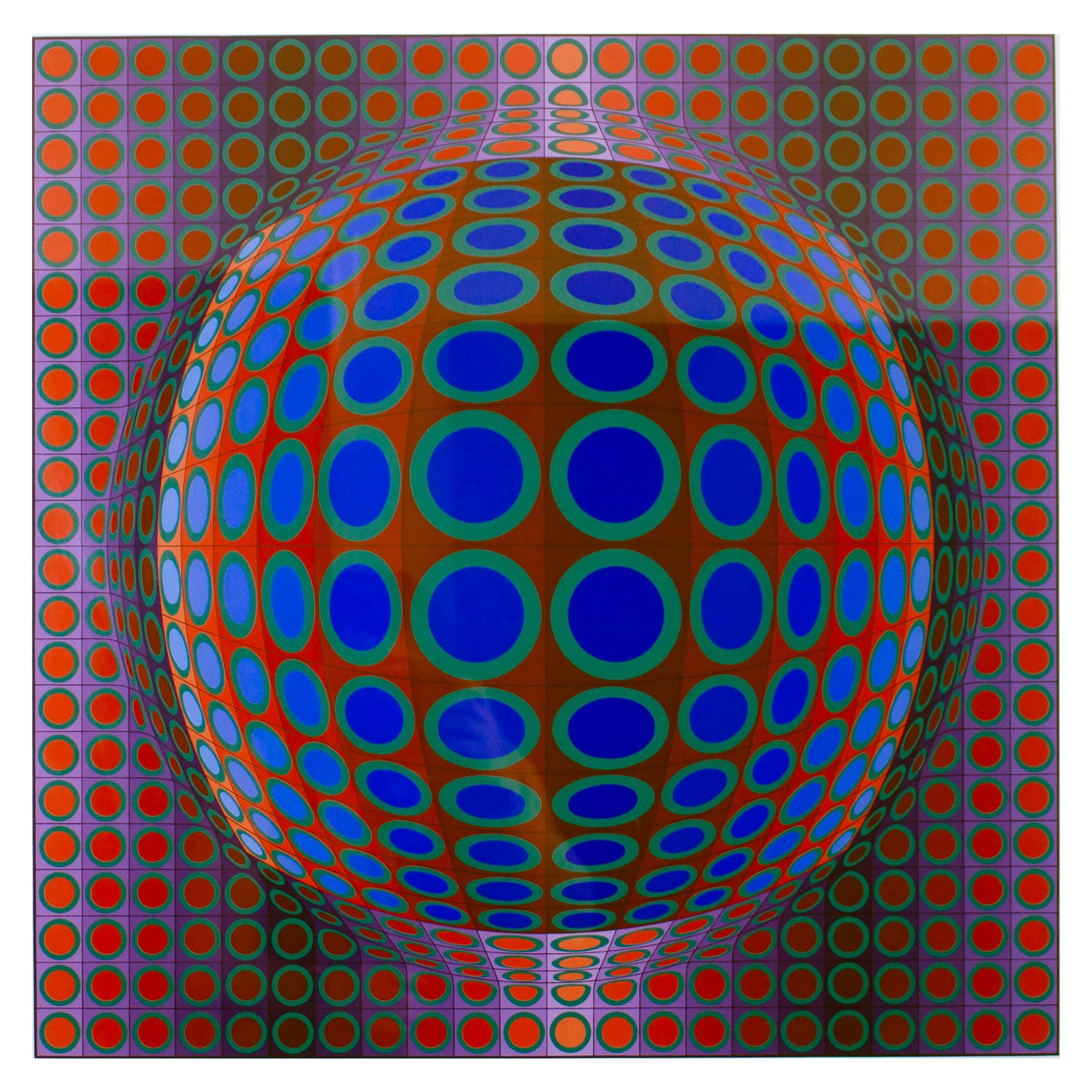 Victor Vasarely Vega Signed Op Art Modern Serigraph on Paper 138/250 Framed 1972