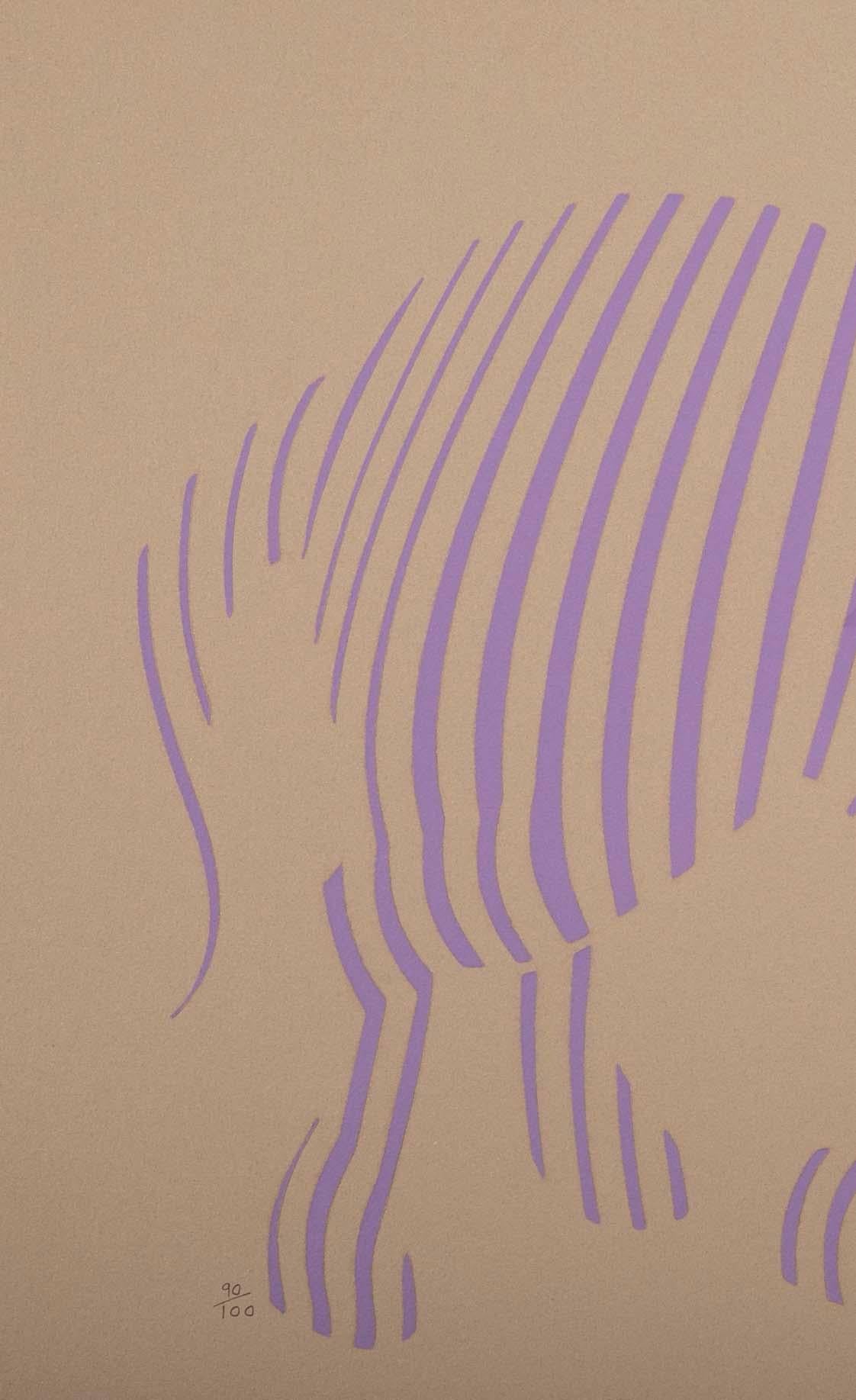 Modern Victor Vasarely Zebra 'Purple-Tan' Screen Print