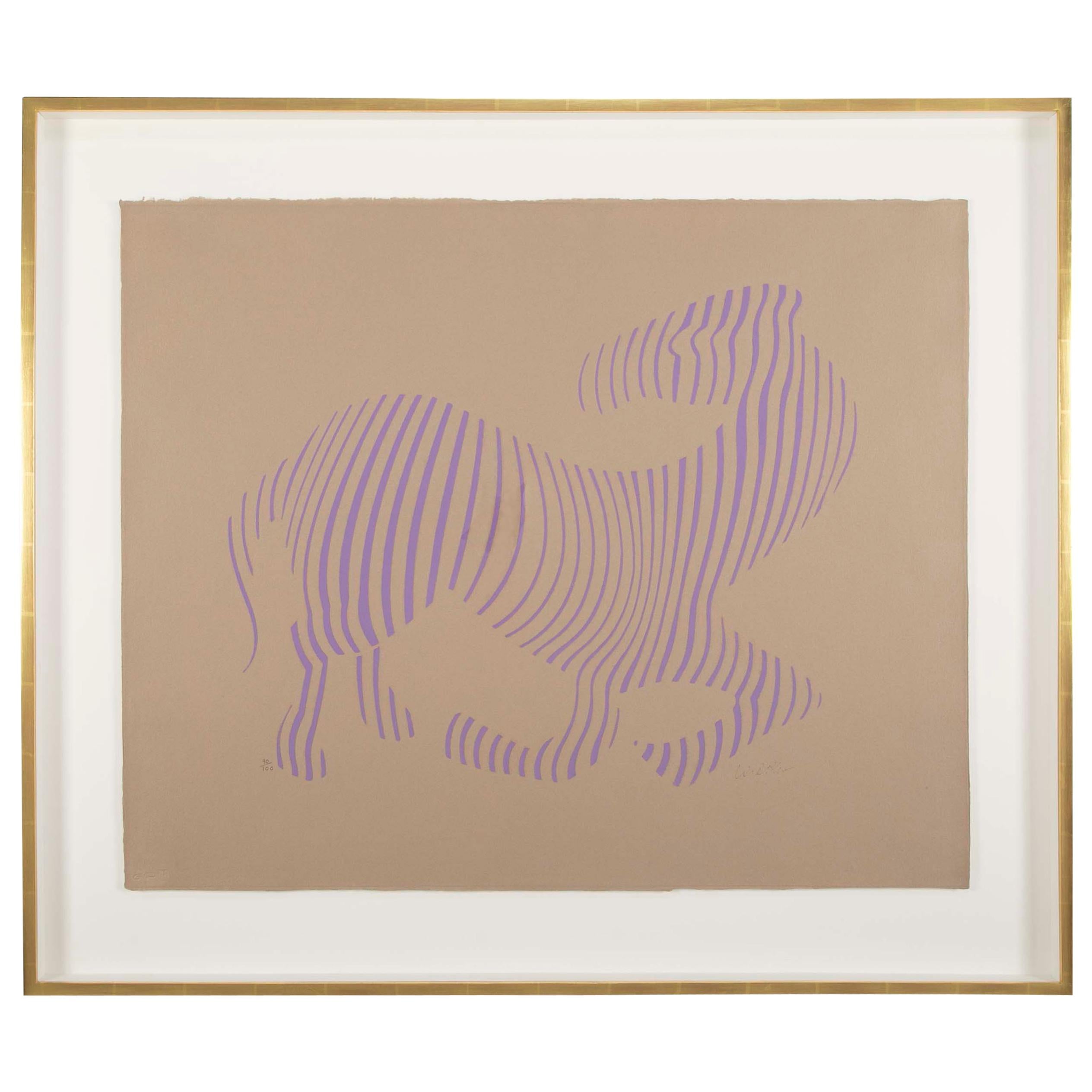 Victor Vasarely Zebra 'Purple-Tan' Screen Print