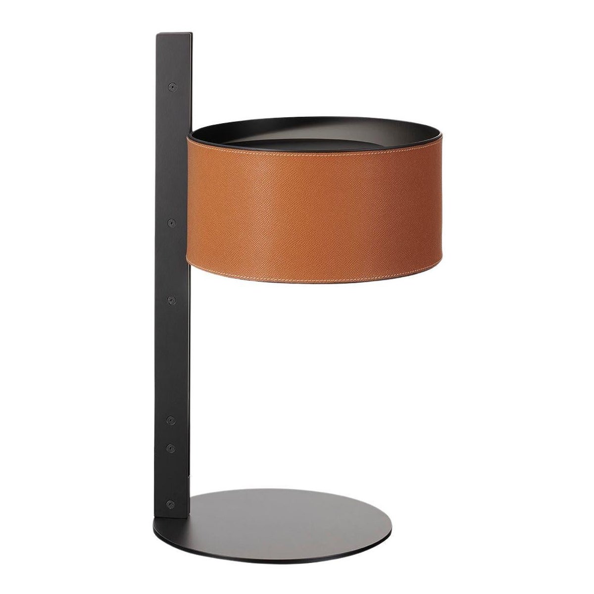 Victor Vasilev Metal and Leather Table Lamp by Oluce For Sale