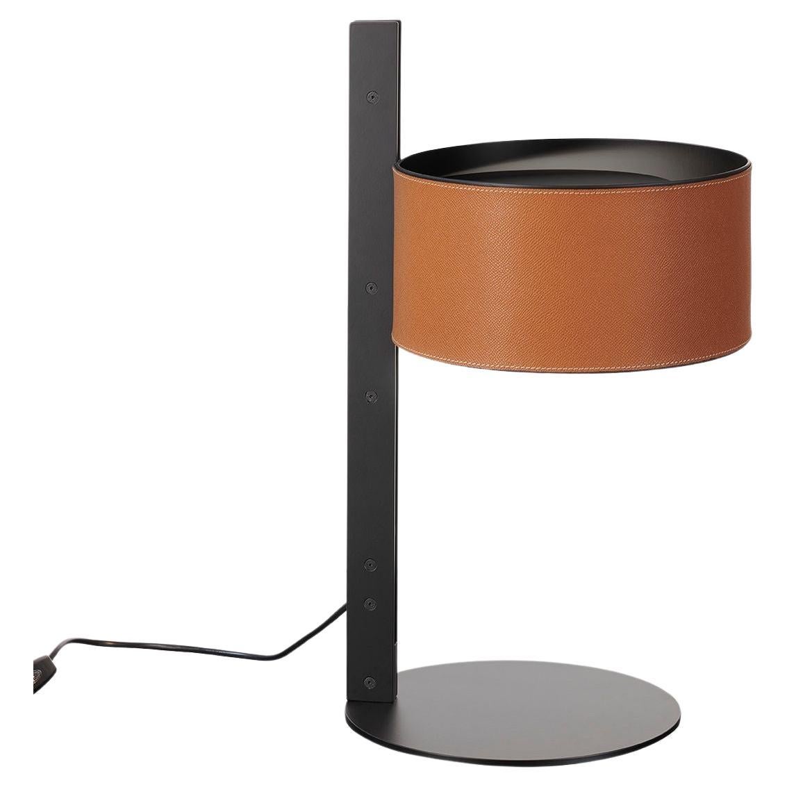 Victor Vasilev Metal and Leather Table Lamp by Oluce For Sale
