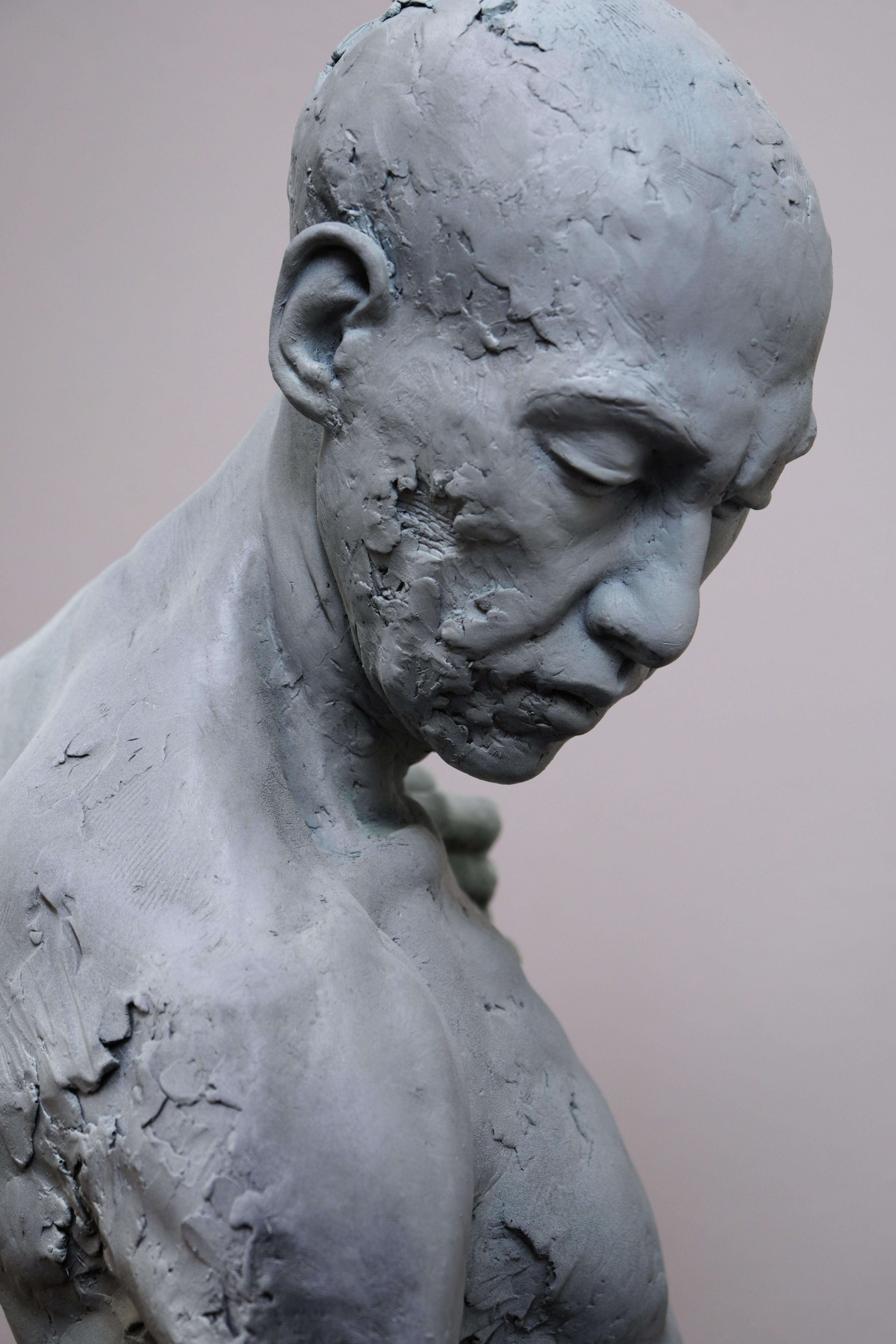 Resistance Bronze Sculpture Portrait Human Male Nude Realism In Stock