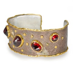 Victor Velyan 925 & 24k Yellow Gold Celestial Spessartite Garnet Cuff Bracelet