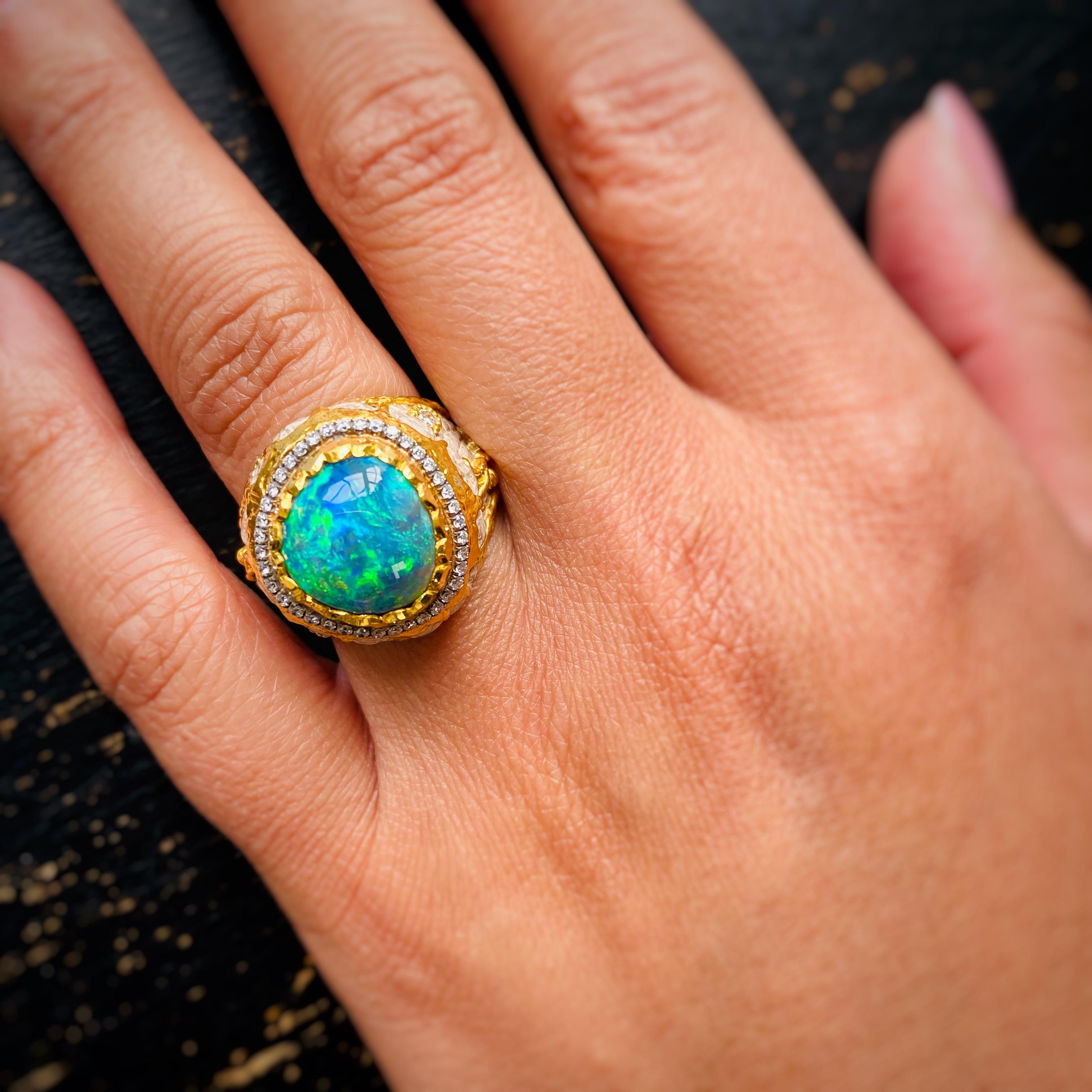 Victor Velyan Black Opal and Diamond Ring In New Condition For Sale In Carmel, CA