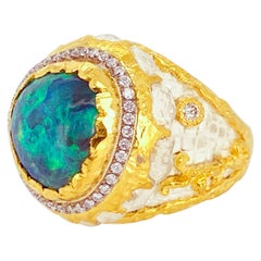 Victor Velyan Black Opal and Diamond Ring