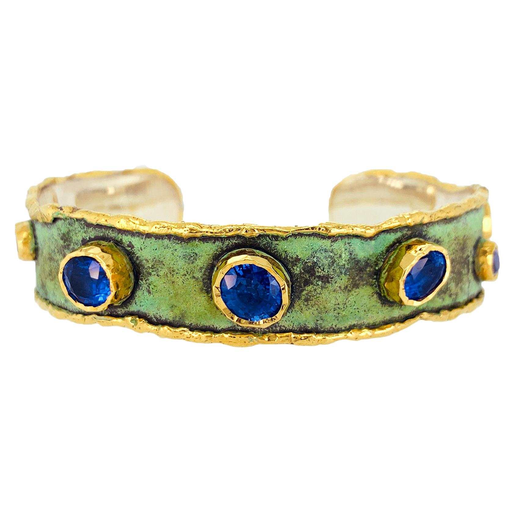 Victor Velyan Ceylon Sapphire Cuff in Green Patina