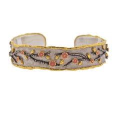 Victor Velyan Cherry Blossom Gold Silver Enamel Bracelet