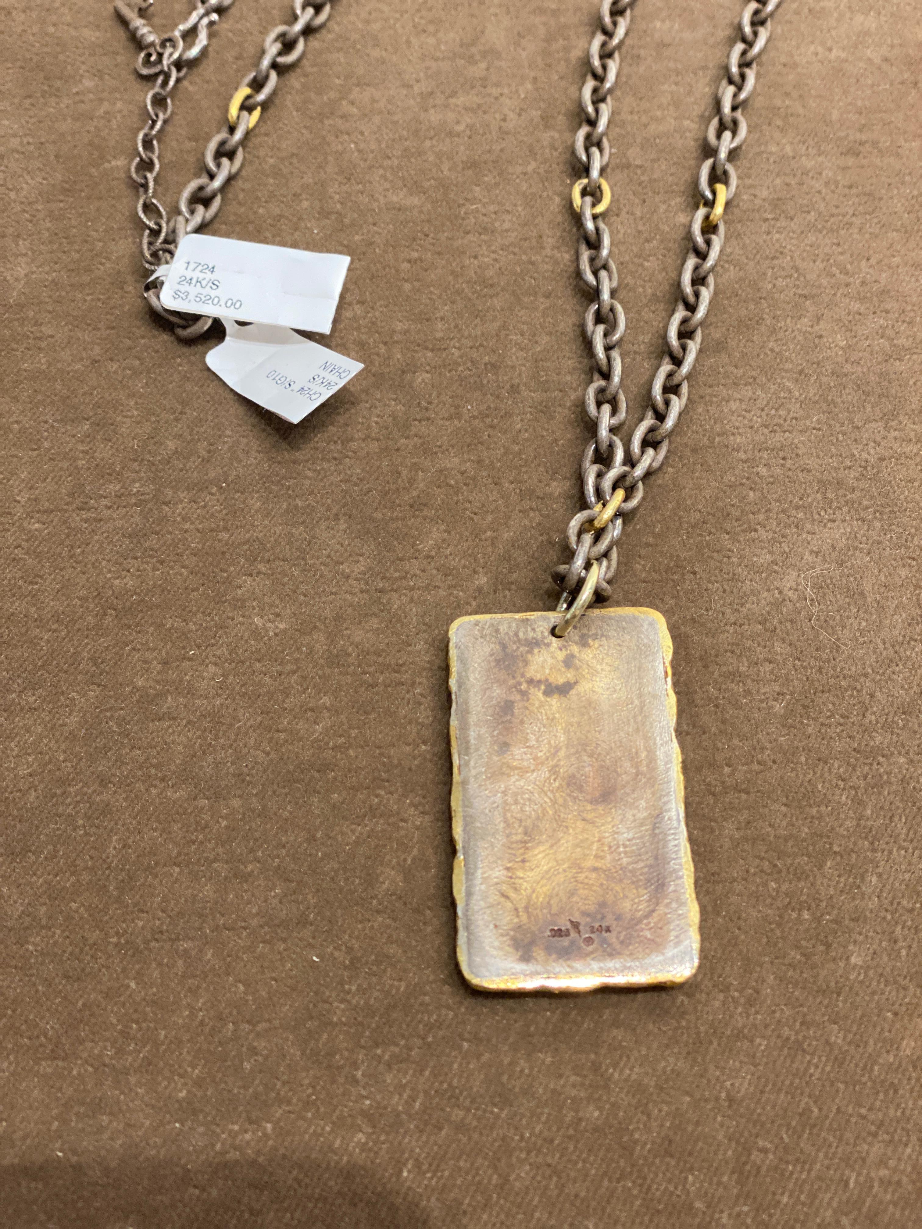 Victor Velyan Creation of Adam Patina Pendant Necklace in 24K Gold and Silver In New Condition For Sale In Jackson, WY