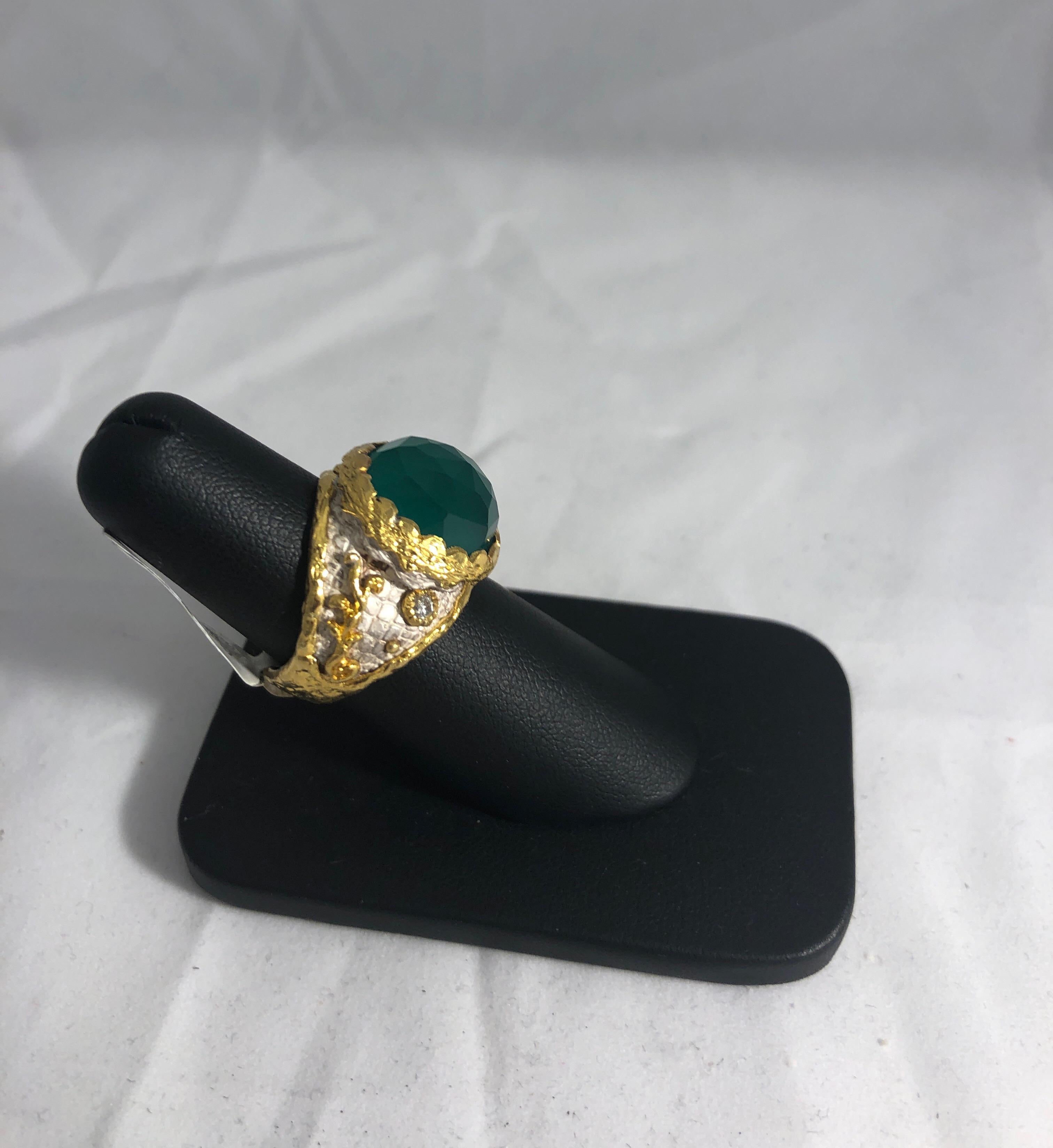 Contemporary Victor Velyan Faceted Green Onyx Diamond Gold Ring
