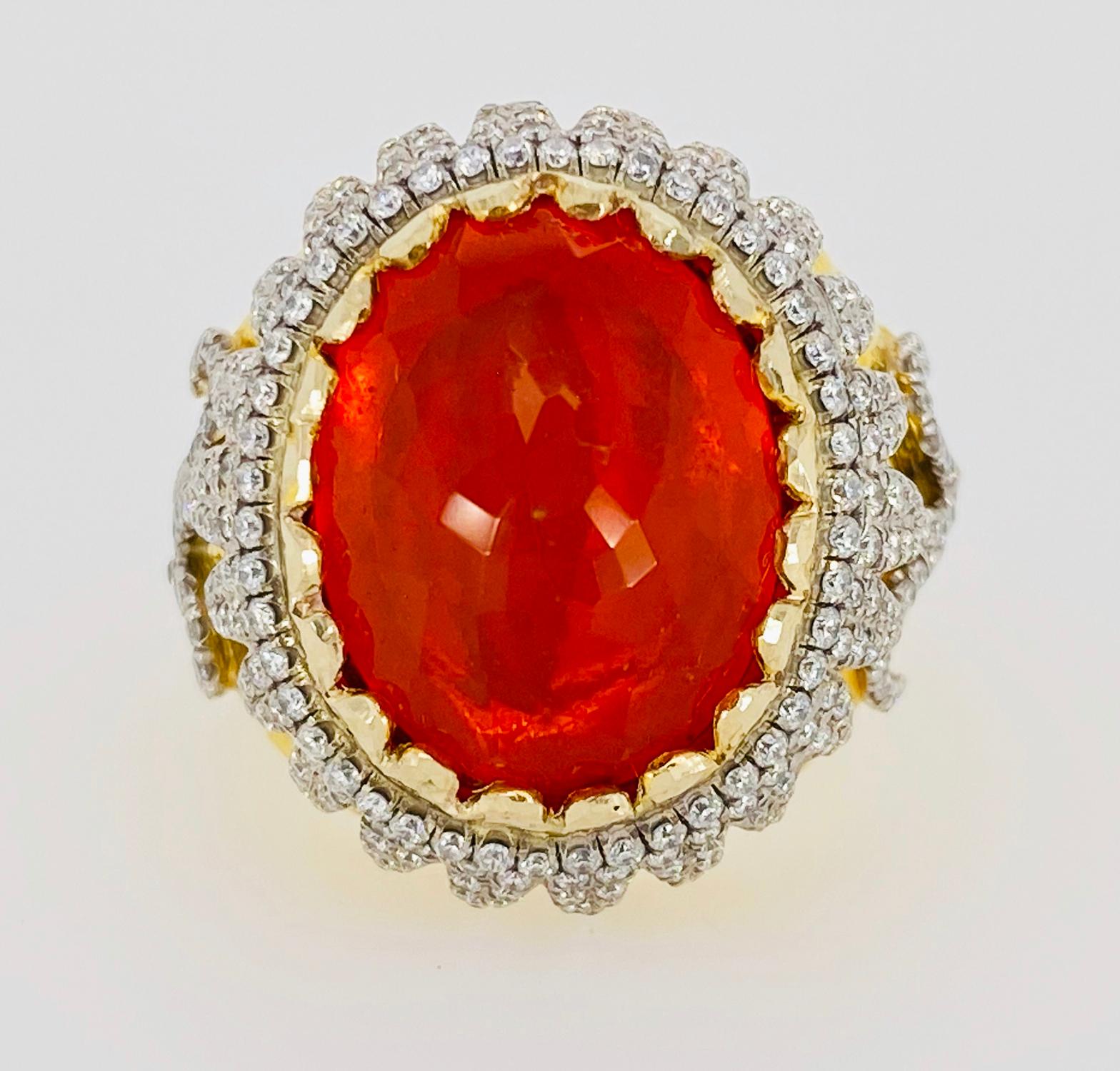 Brilliant Cut Victor Velyan Fire Opal and Diamond Ring