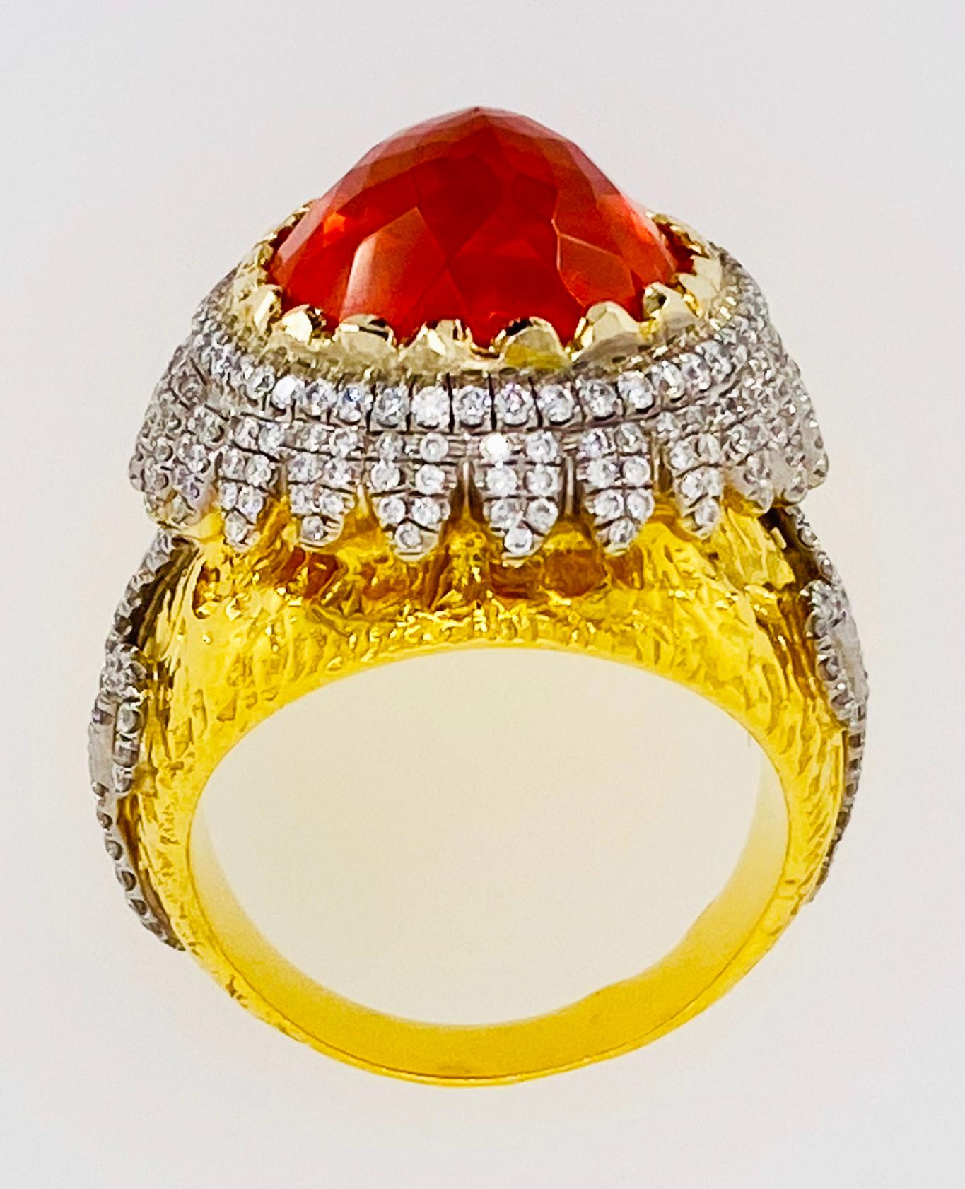 Women's or Men's Victor Velyan Fire Opal and Diamond Ring