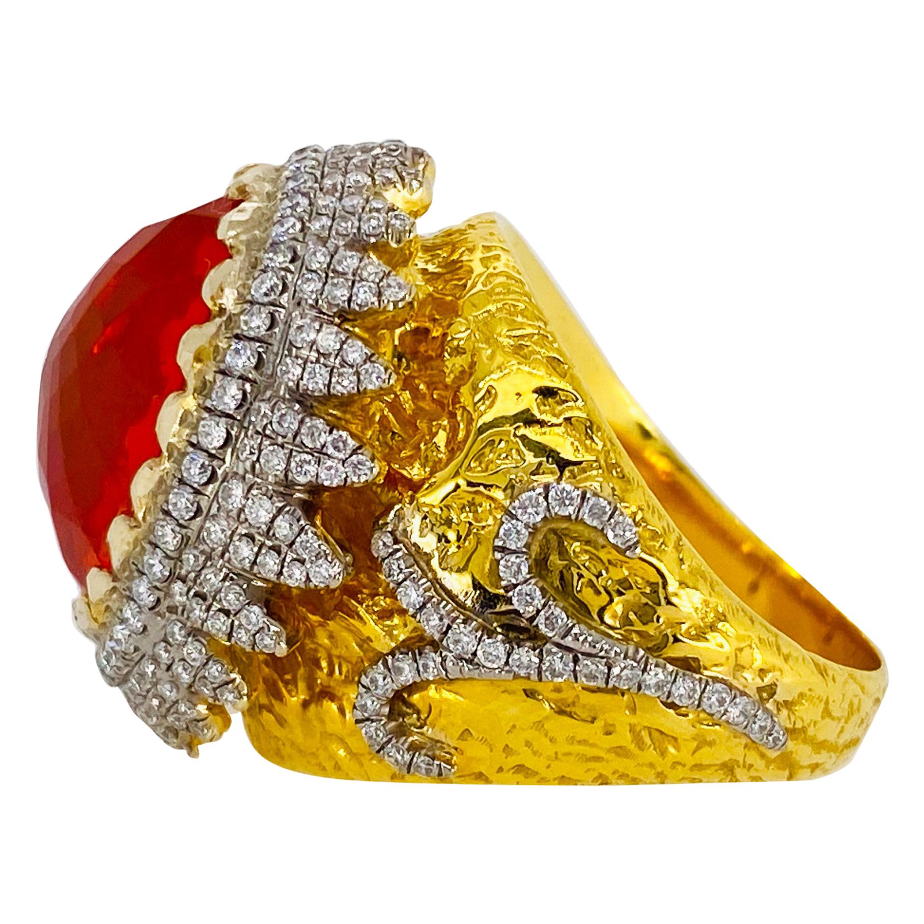 Victor Velyan Fire Opal and Diamond Ring