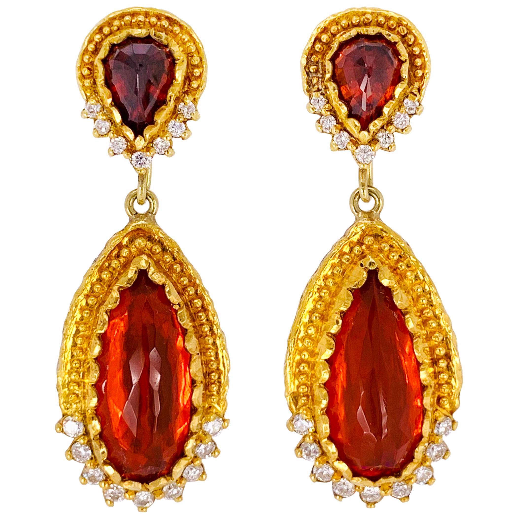 Victor Velyan Fire Opal, Spessartite and Diamond Earrings