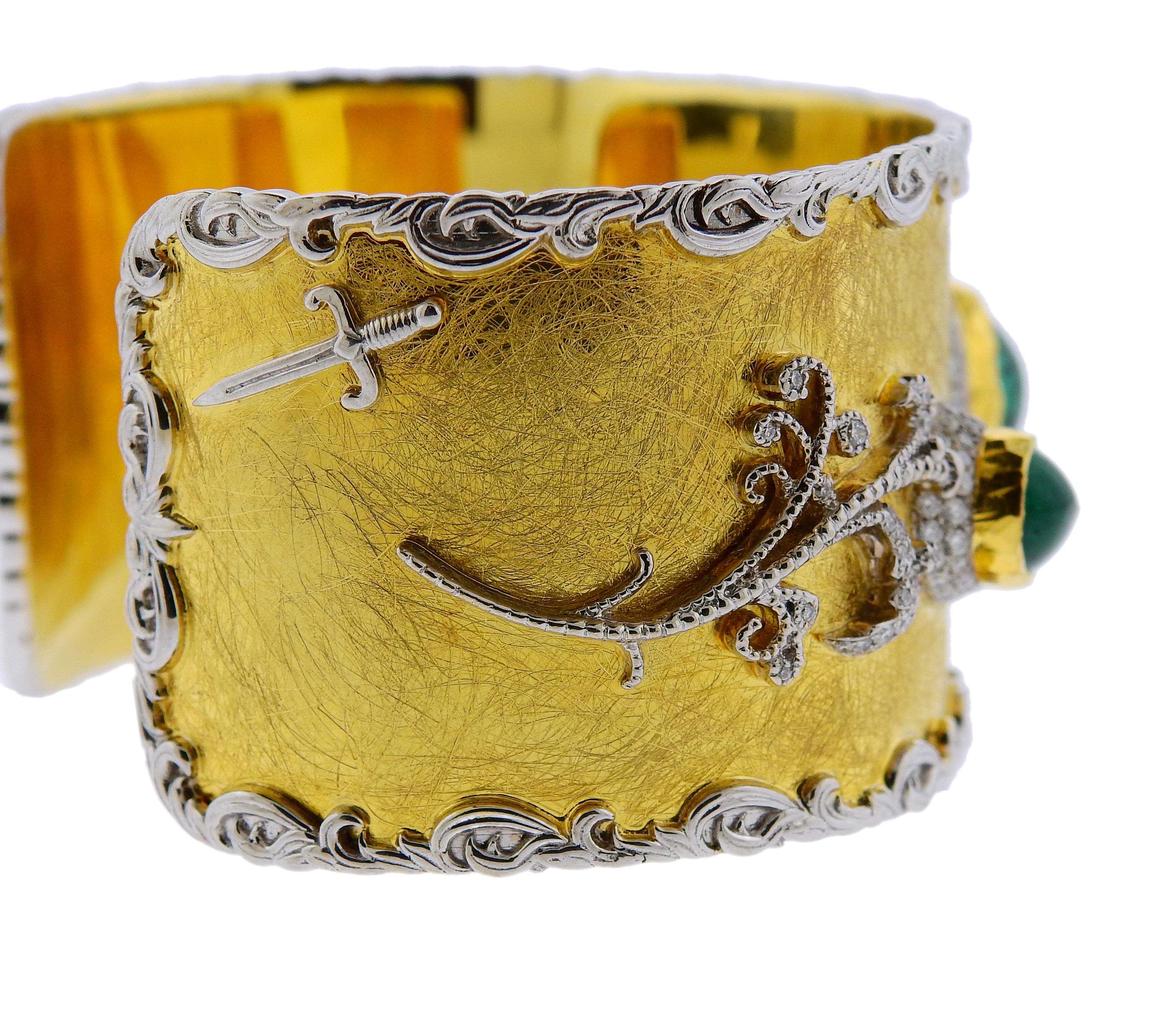 Victor Velyan Gold Diamond Emerald Bracelet In Excellent Condition In Lambertville, NJ