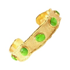 Victor Velyan Green Turquoise Gold Cuff Bracelet in 24 Karat Yellow Gold