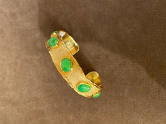 Victor Velyan Green Turquoise Gold Cuff Bracelet in 24 Karat Yellow Gold