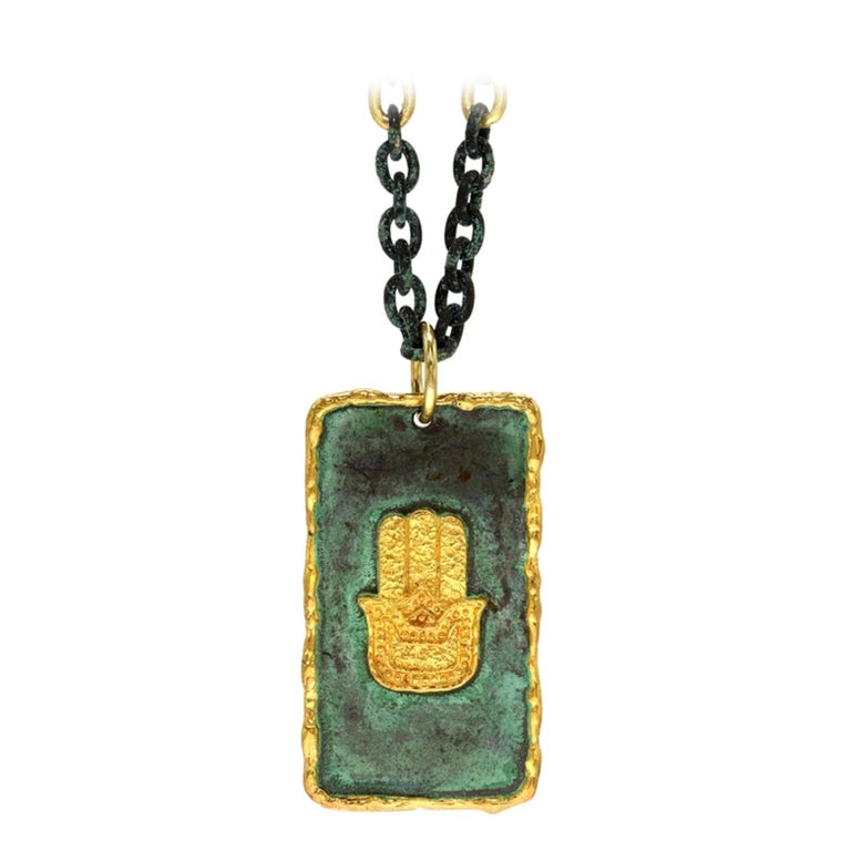 Victor Velyan Hand of God 24 Karat Yellow Pendant Necklace For Sale