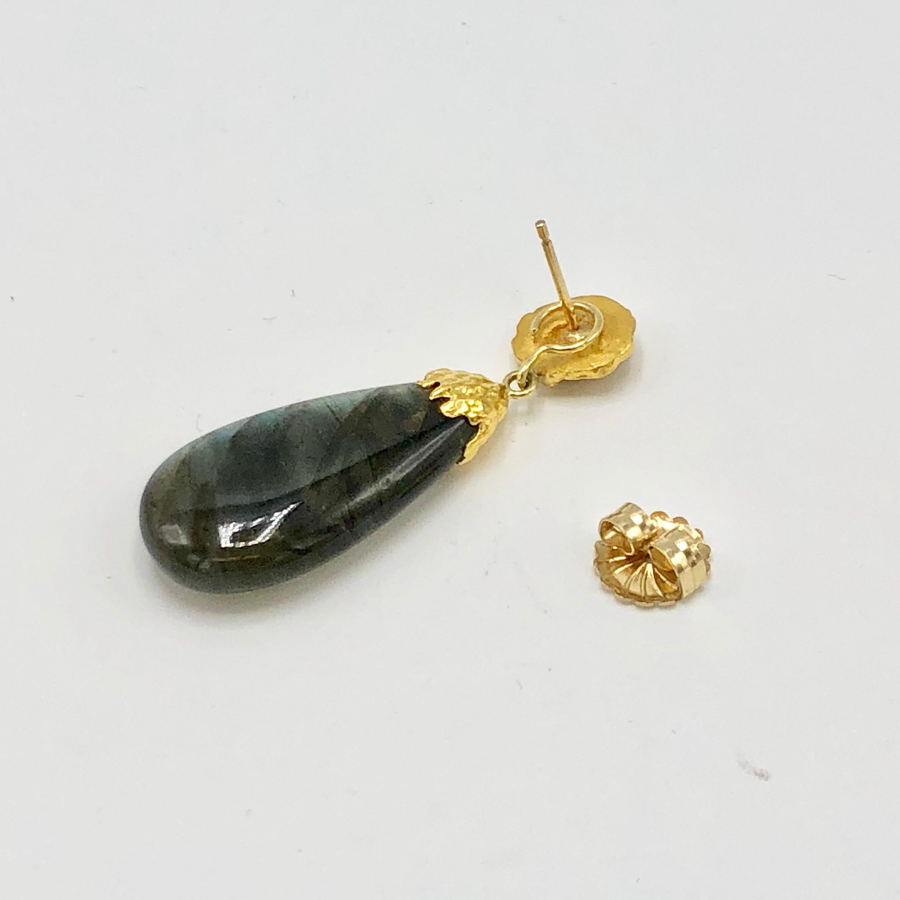 Contemporary Victor Velyan Labradorite Gold Earrings