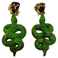 Victor Velyan Boucles d'oreilles serpent vert turquoise