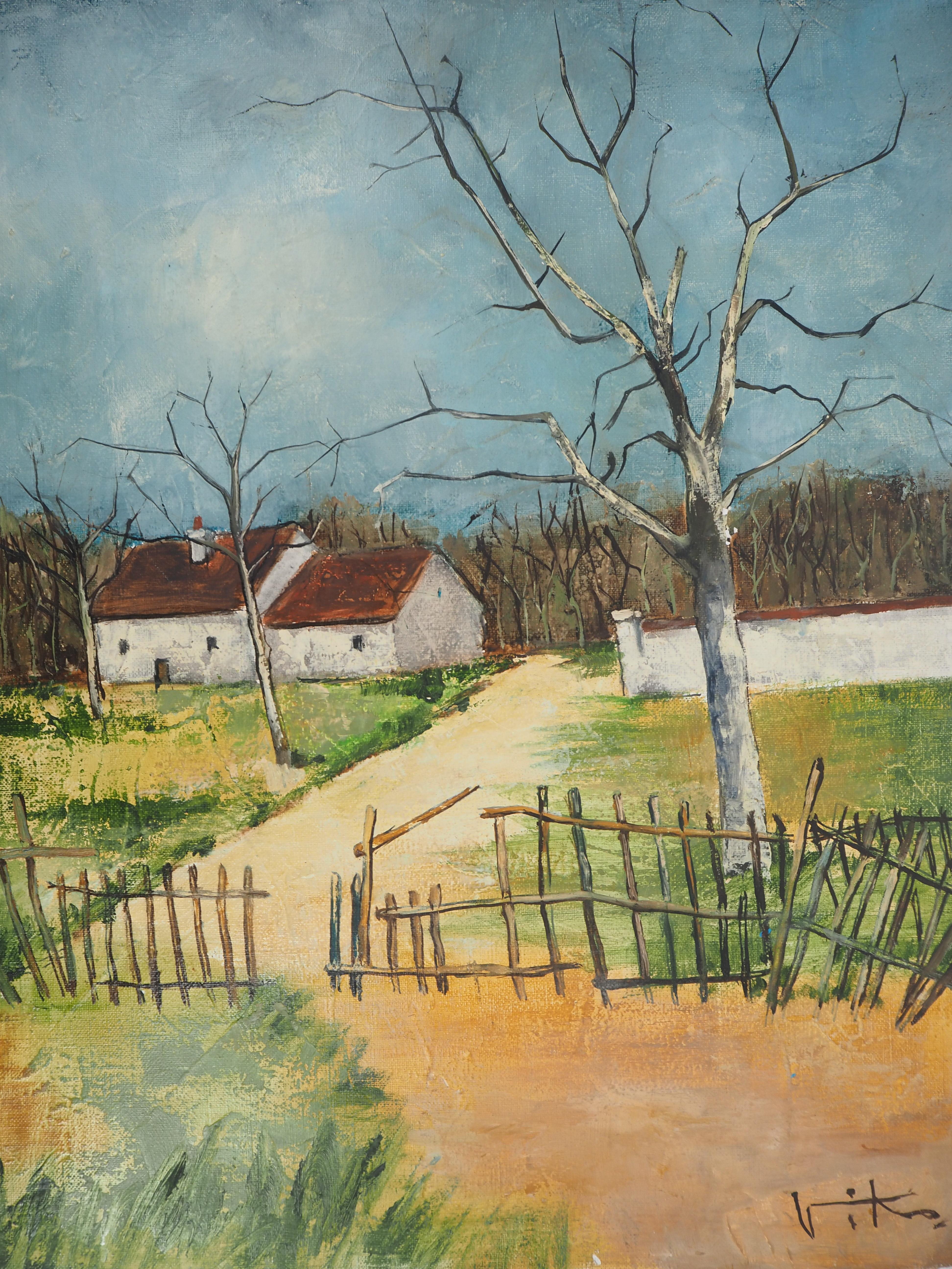 Countryside : The Old House - Original Oil on Canvas, Handsigned - Modern Painting by Victor Viko