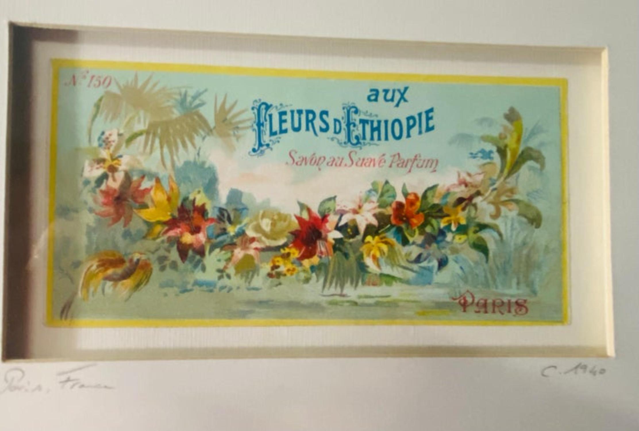 Antique 1940's French Soap label by Victor Vissier, a Pair, Framed and Matted For Sale 4