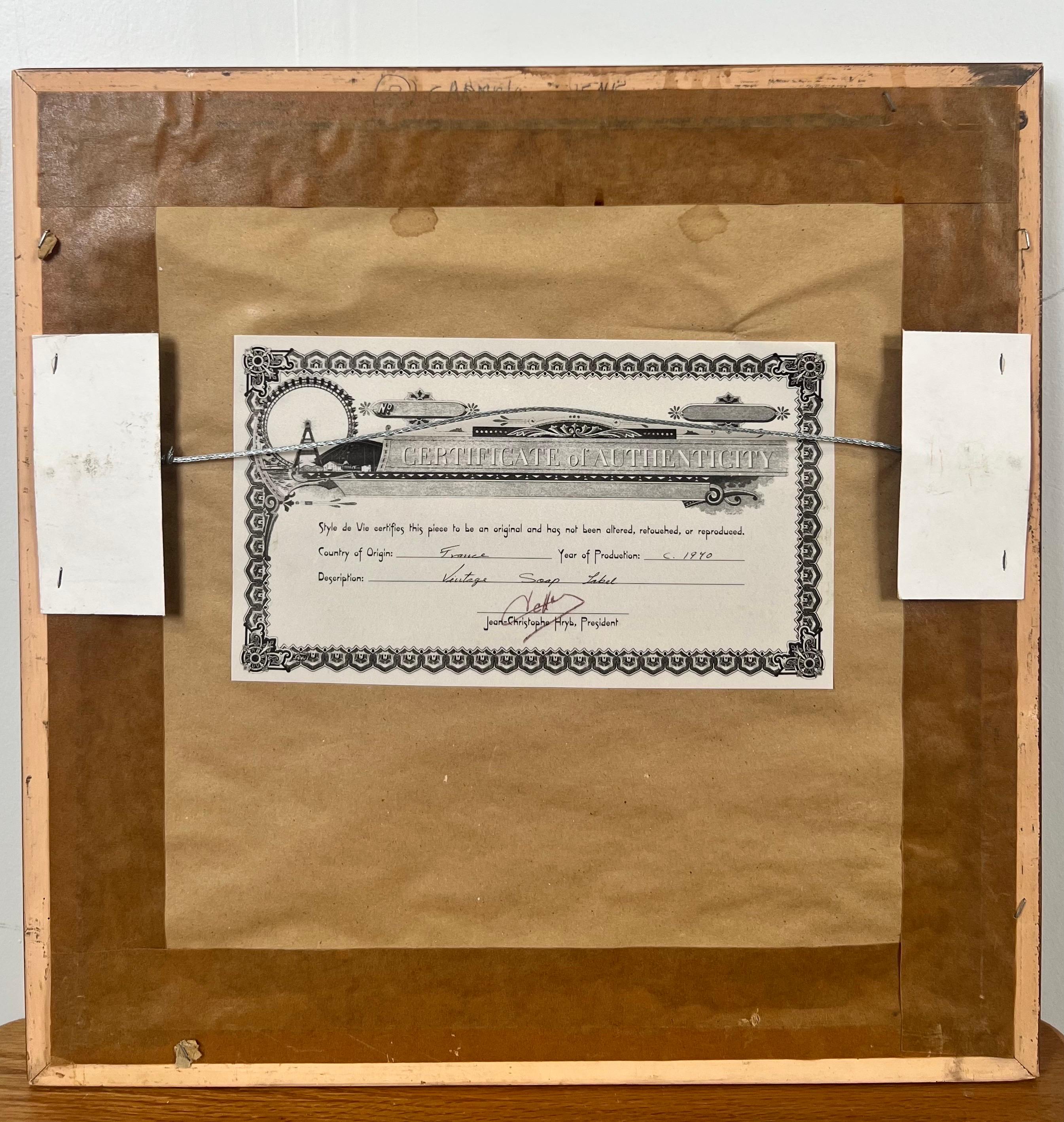 Victor Vissier Label de savon français  Encadré avec COA , 1940's en vente 7