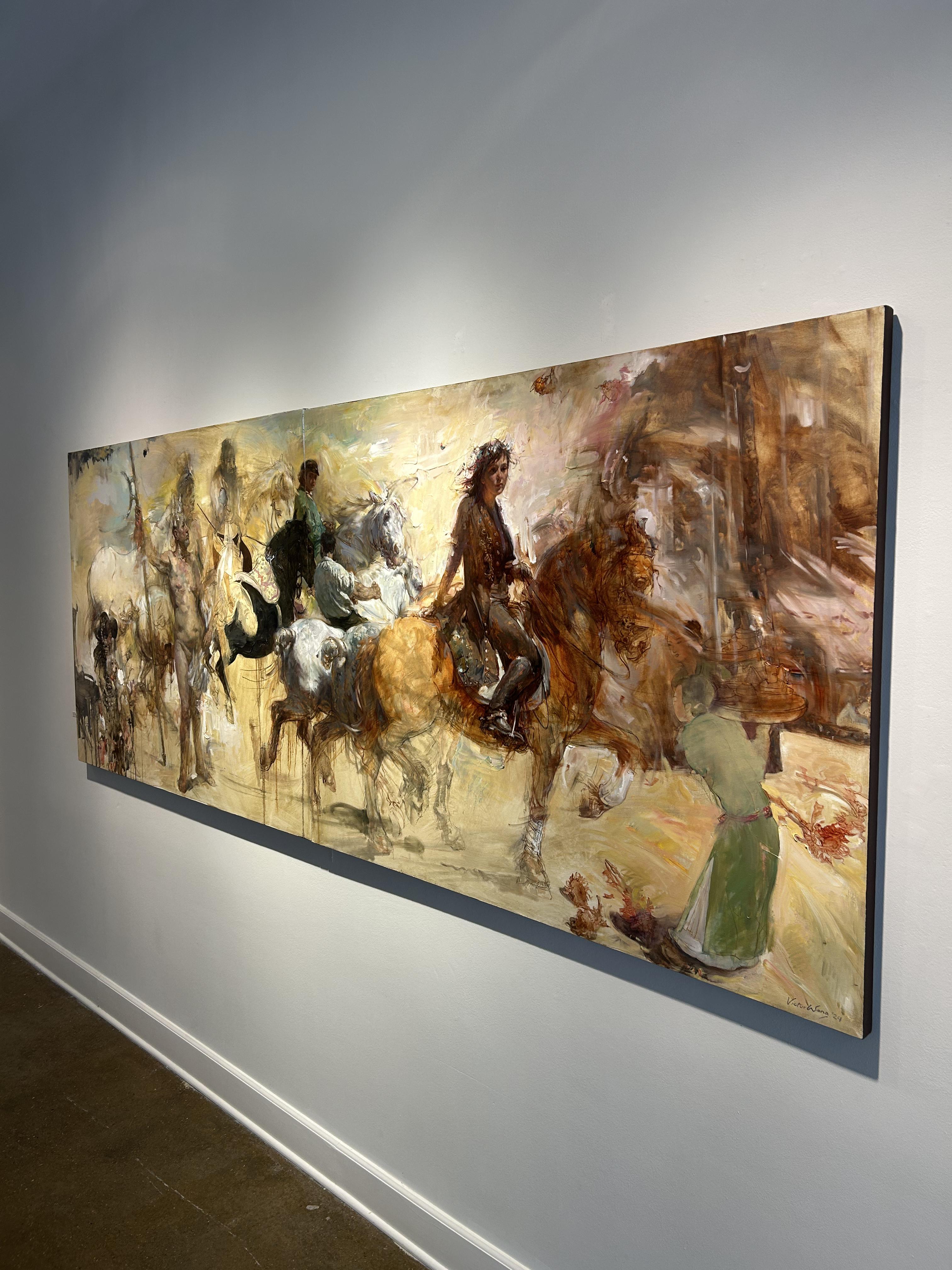 Two Panel Figurative Painting, Abstraction, Collage, Oil Paint, Chinese, Wang For Sale 1