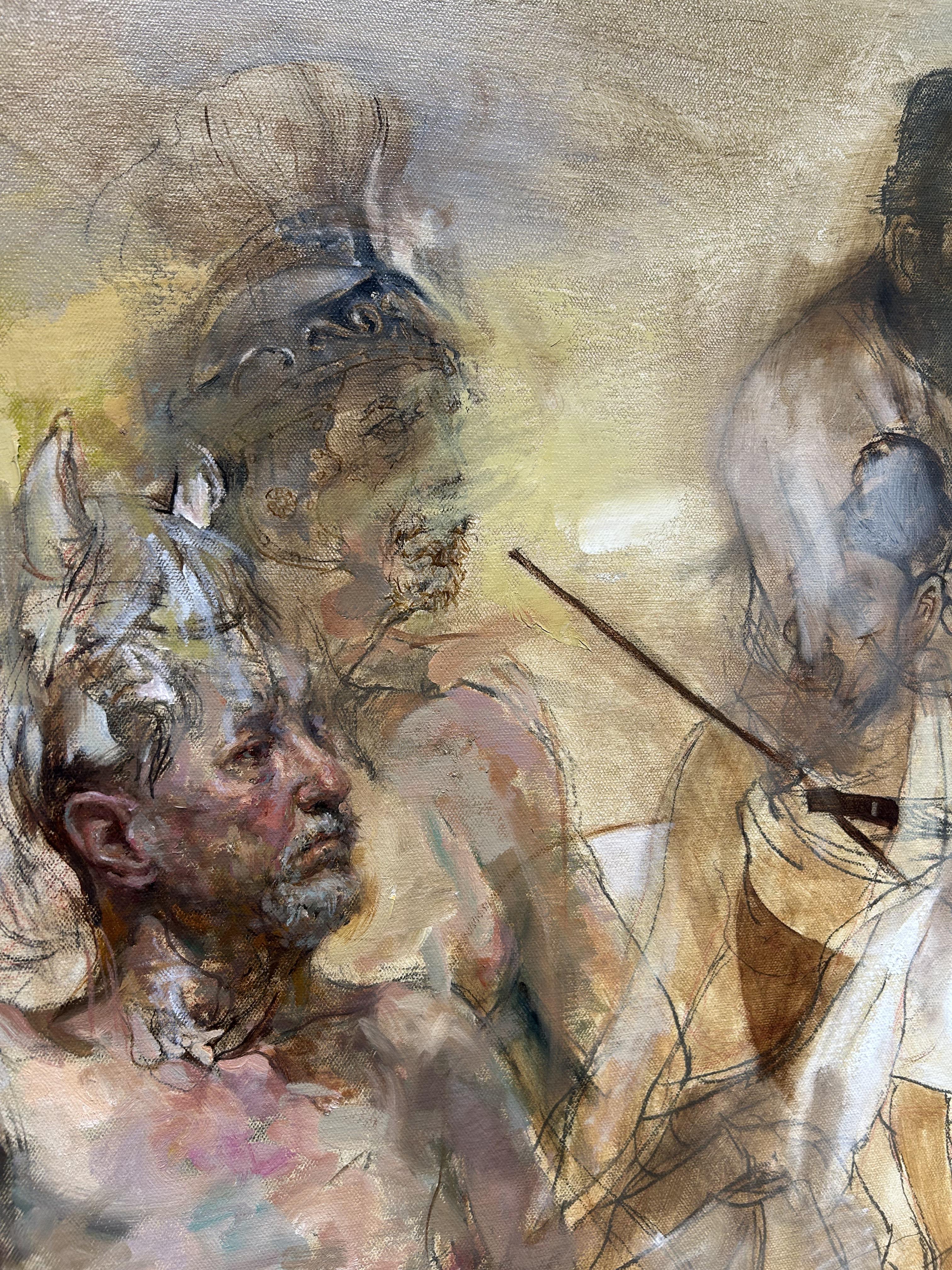 Two Panel Figurative Painting, Abstraction, Collage, Oil Paint, Chinese, Wang For Sale 3