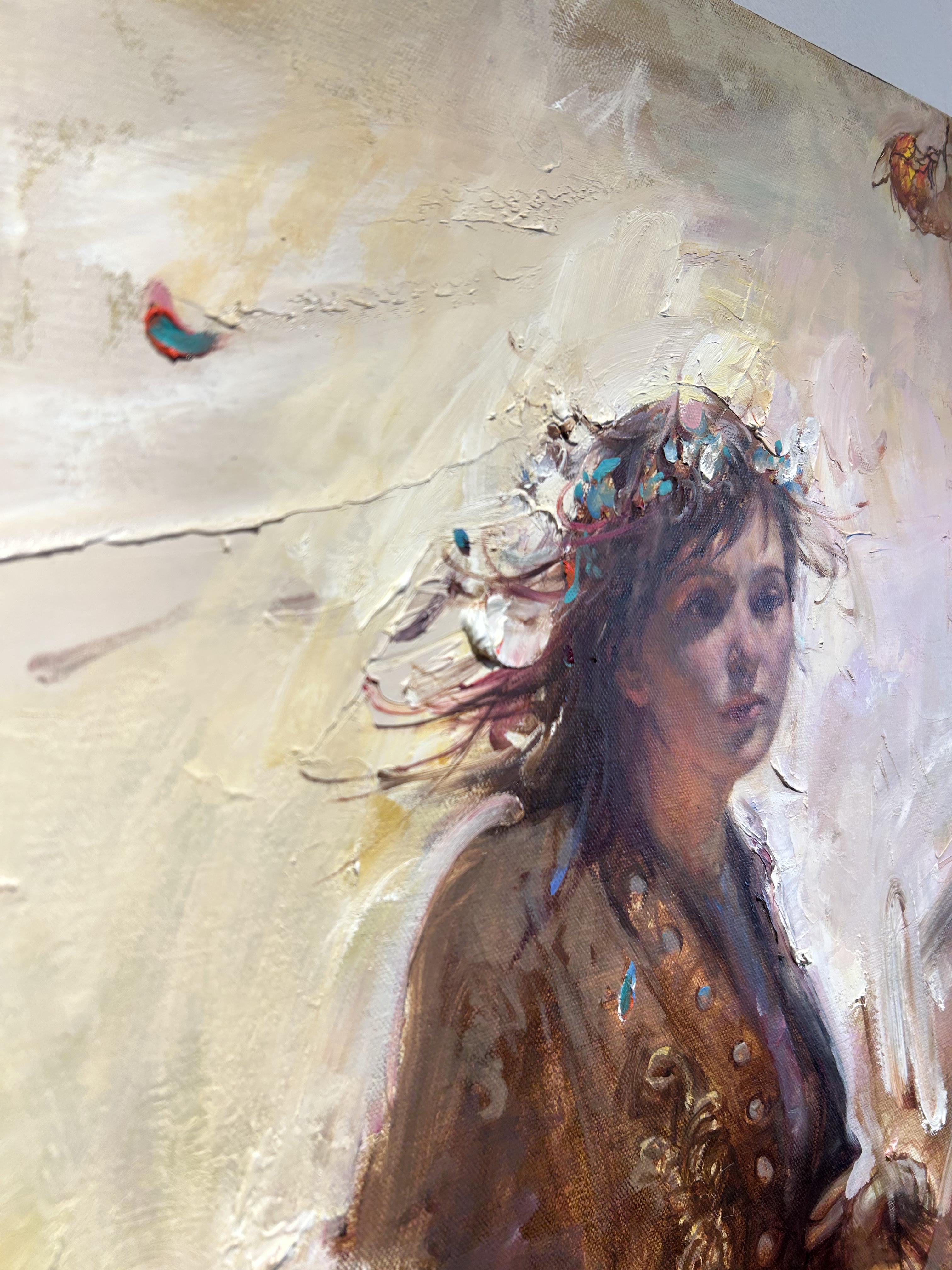 Two Panel Figurative Painting, Abstraction, Collage, Oil Paint, Chinese, Wang For Sale 4