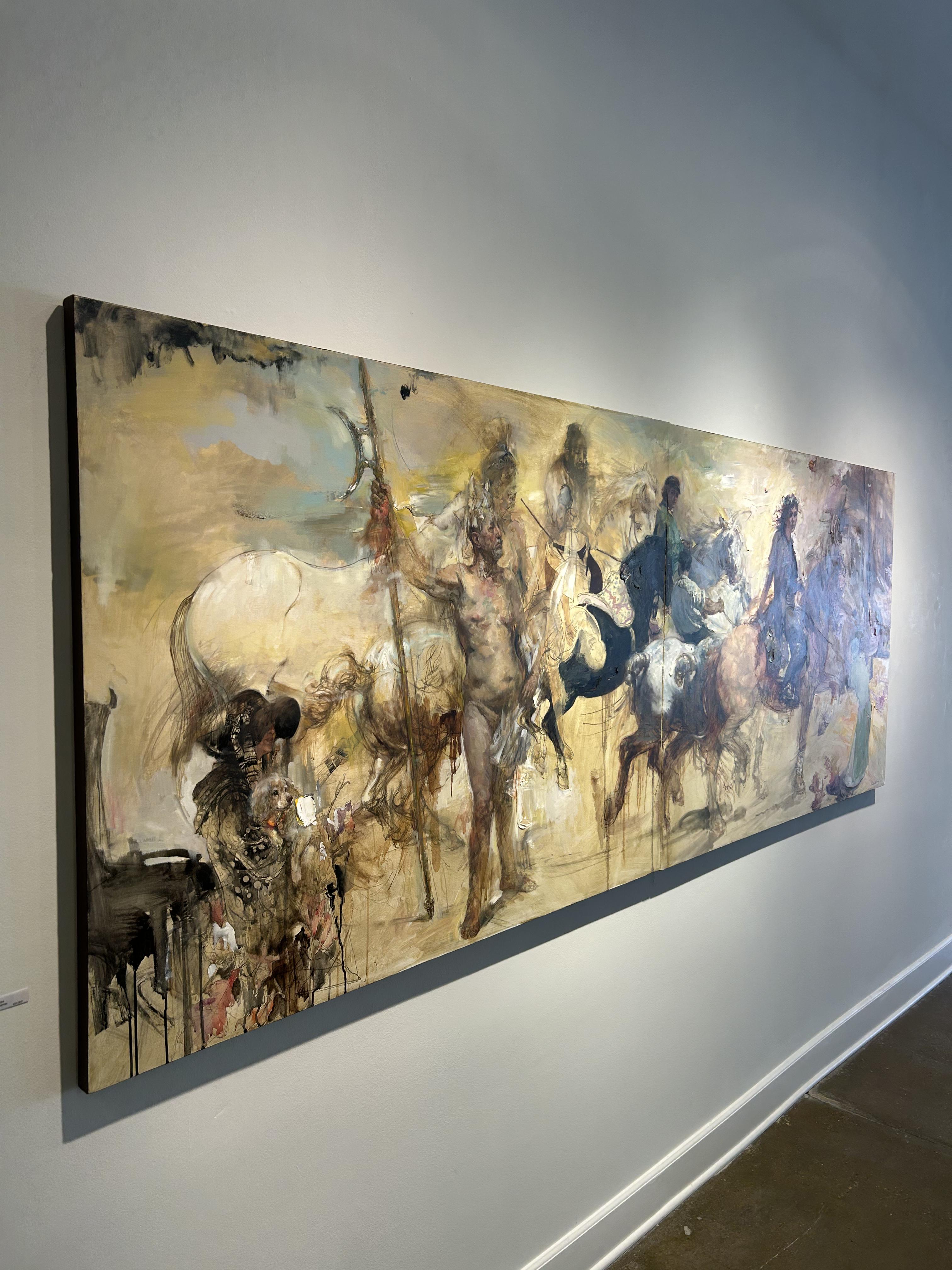 Two Panel Figurative Painting, Abstraction, Collage, Oil Paint, Chinese, Wang For Sale 5