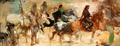 "Autumn Riding", peinture à l'huile sur toile, collage, figuratif