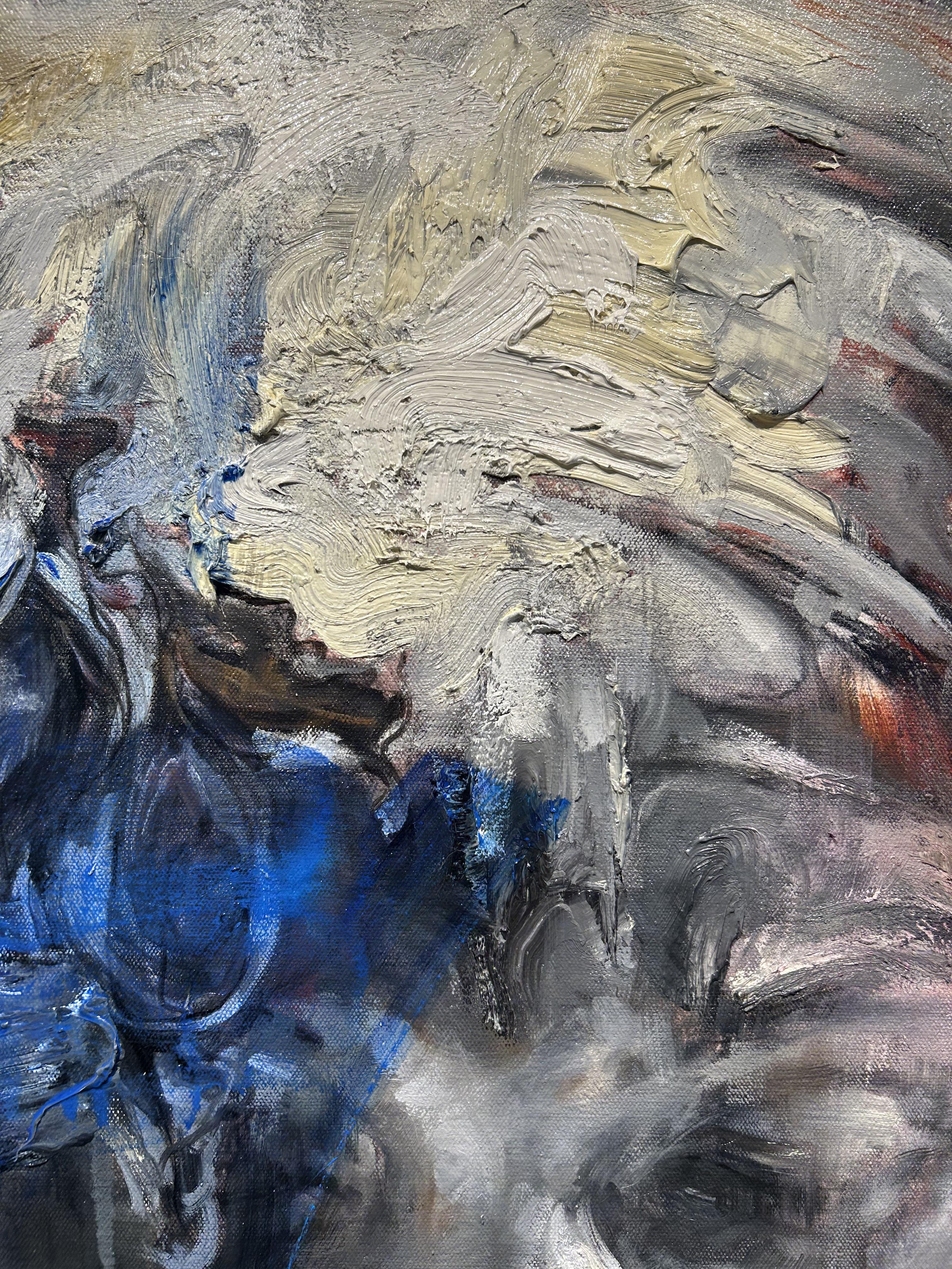 Contemporary Figurative Oil Painting, Portrait, Abstraction, Heavy Texture, Wang For Sale 7