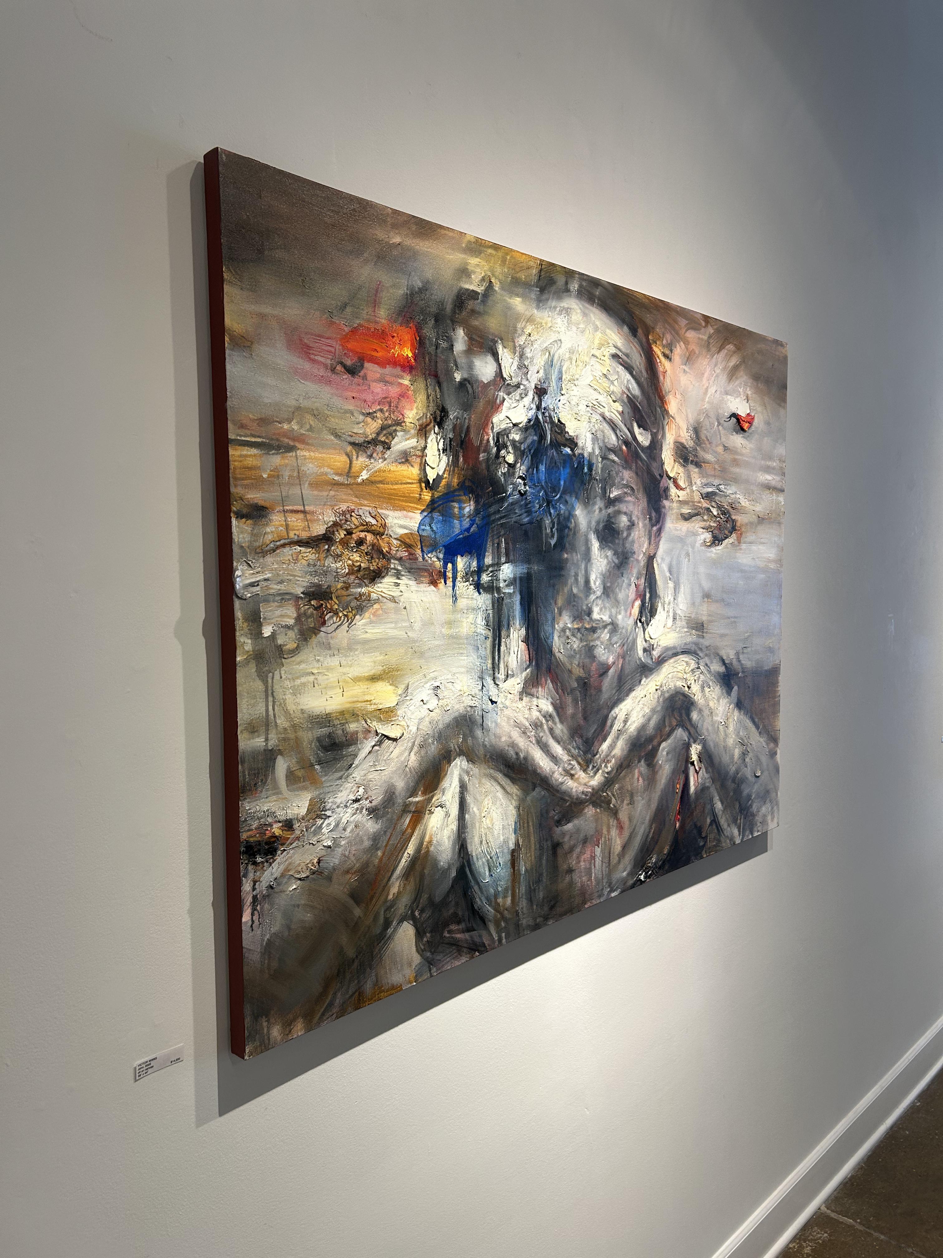 Contemporary Figurative Oil Painting, Portrait, Abstraction, Heavy Texture, Wang - Brown Figurative Painting by Victor Wang