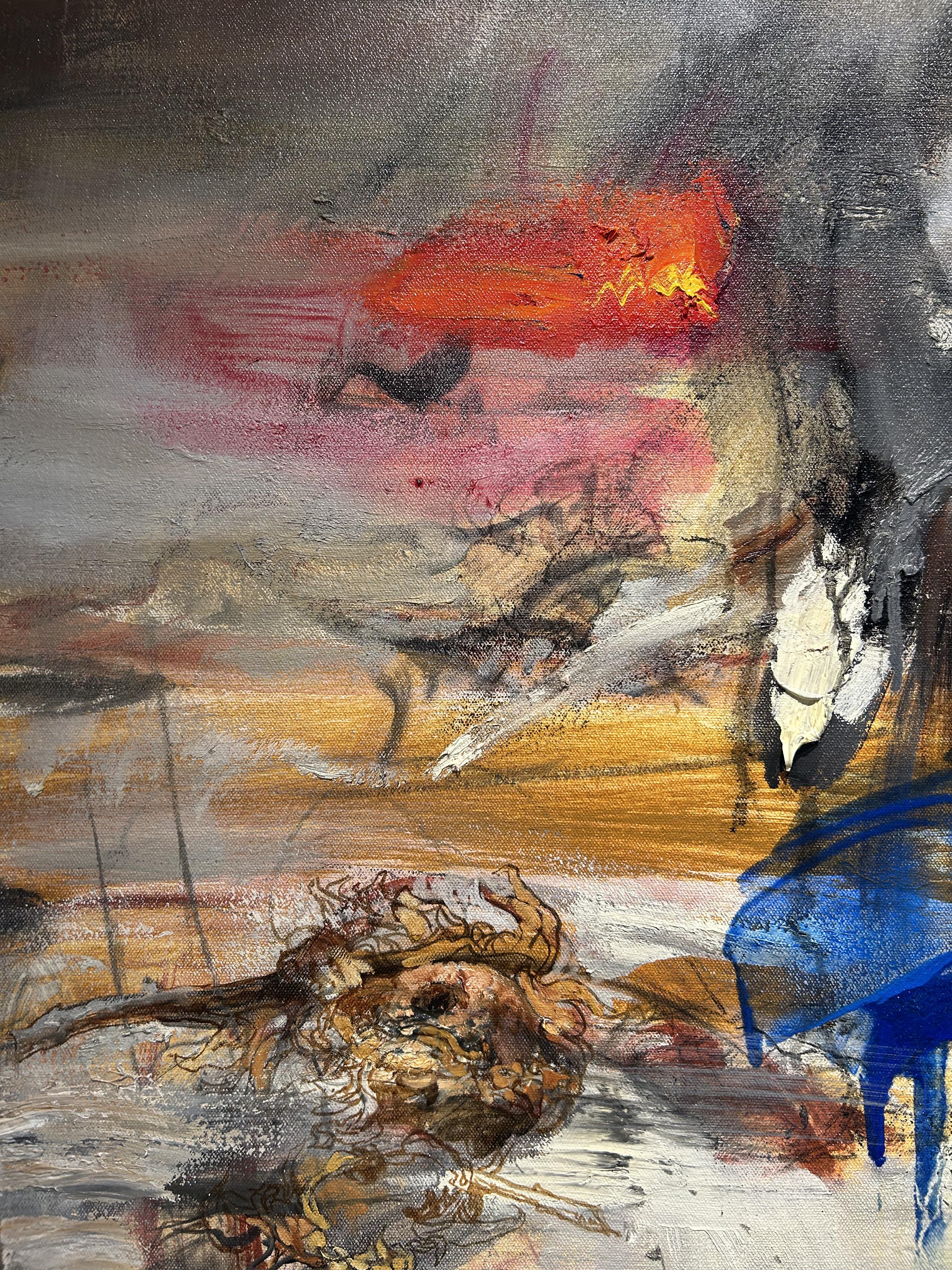 Contemporary Figurative Oil Painting, Portrait, Abstraction, Heavy Texture, Wang For Sale 3