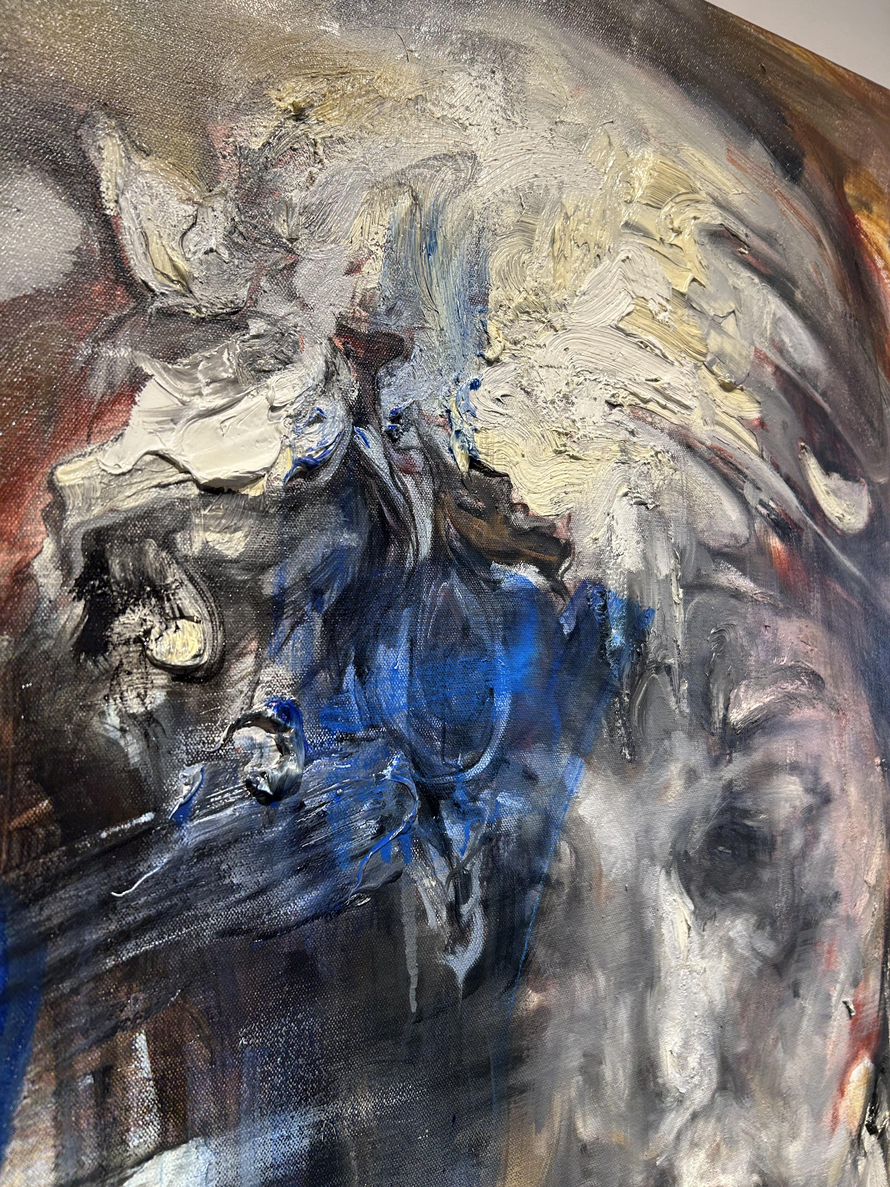 Contemporary Figurative Oil Painting, Portrait, Abstraction, Heavy Texture, Wang For Sale 4