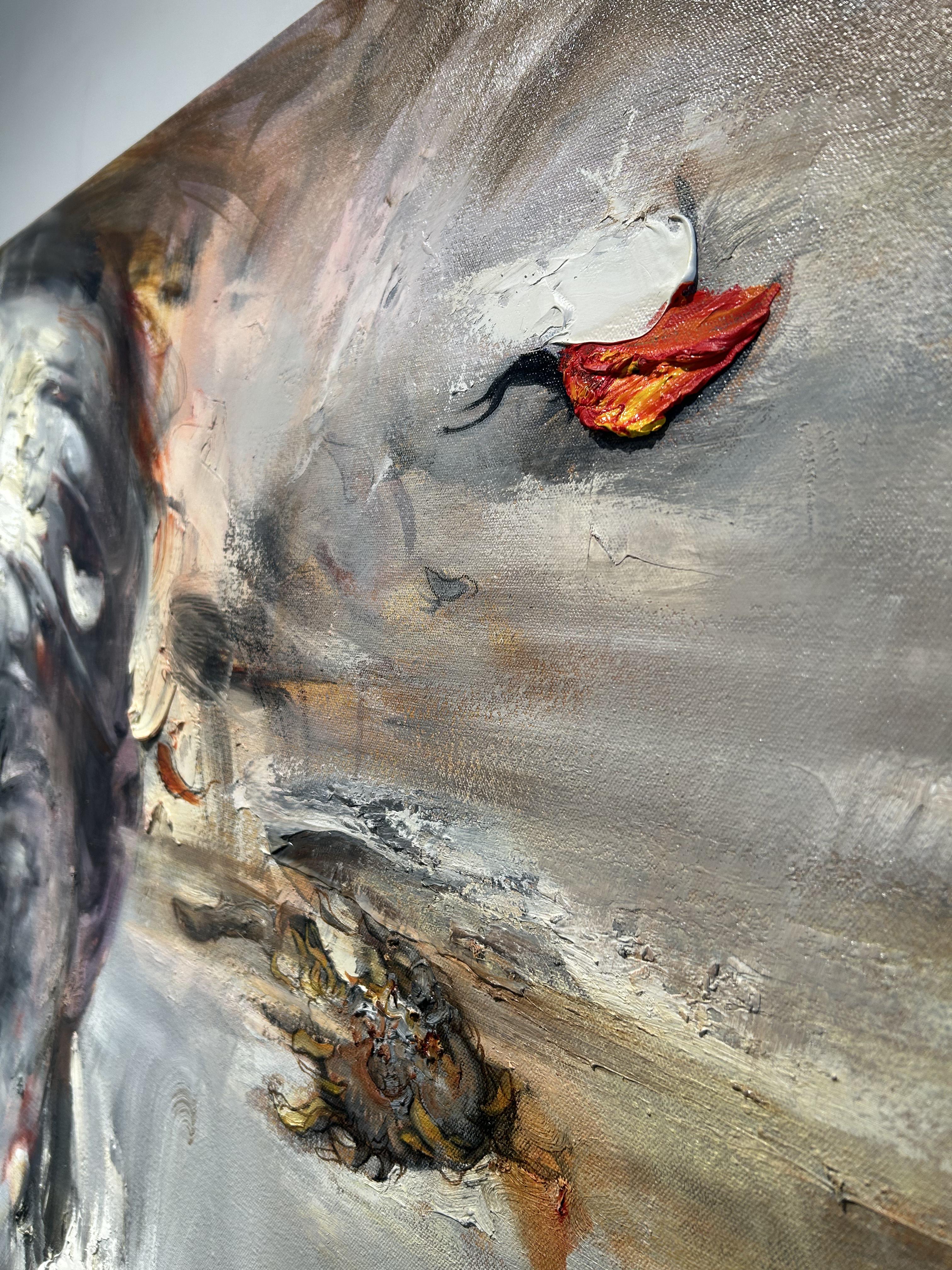 Contemporary Figurative Oil Painting, Portrait, Abstraction, Heavy Texture, Wang For Sale 5