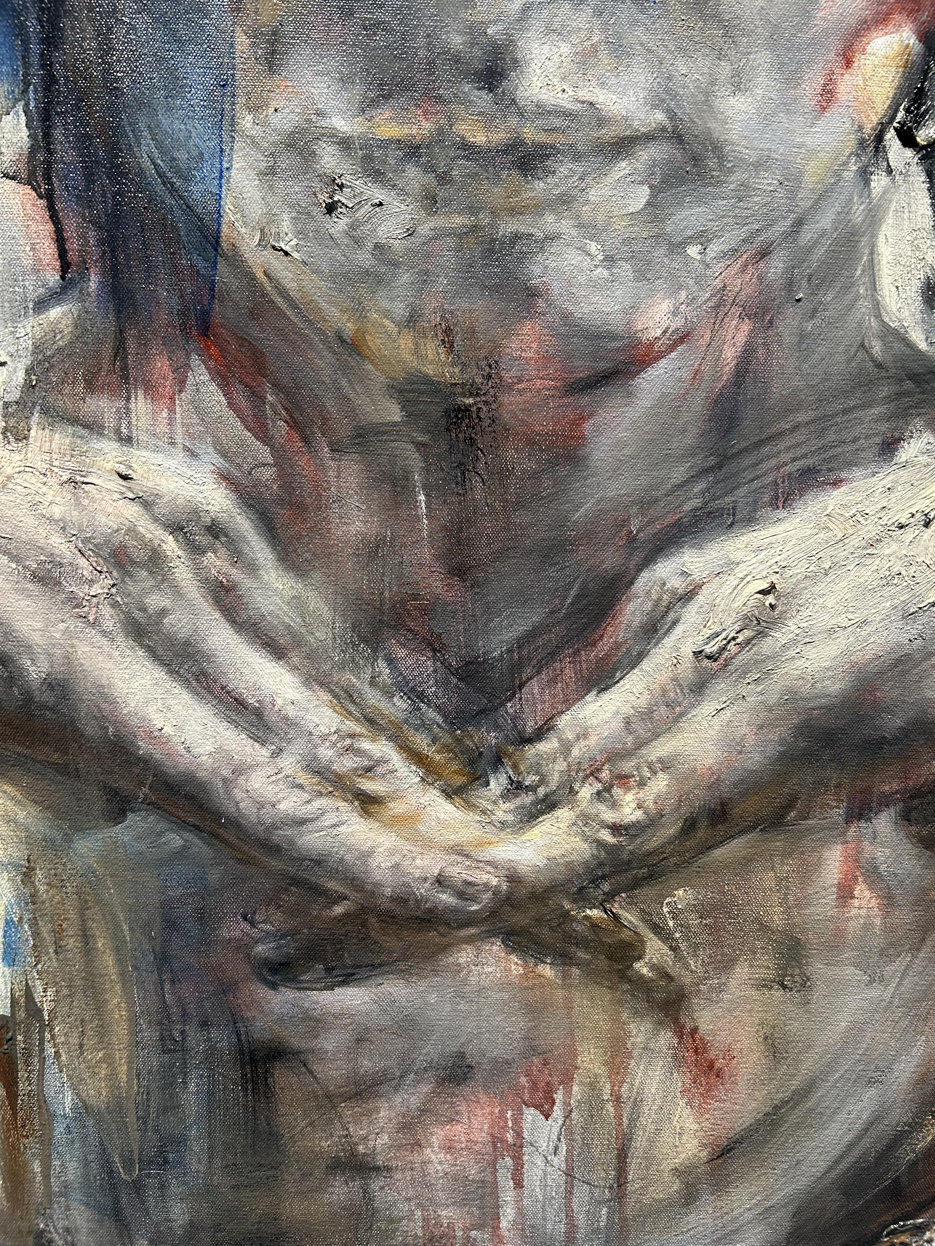 Contemporary Figurative Oil Painting, Portrait, Abstraction, Heavy Texture, Wang For Sale 6