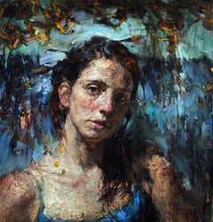 "Blue Reflection", Contemporary Oil Painting on Canvas, Textured, Portrait