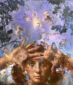 Contemporary Figurative Oil Painting with Heavy Texture, 46 x 40 in, Victor Wang